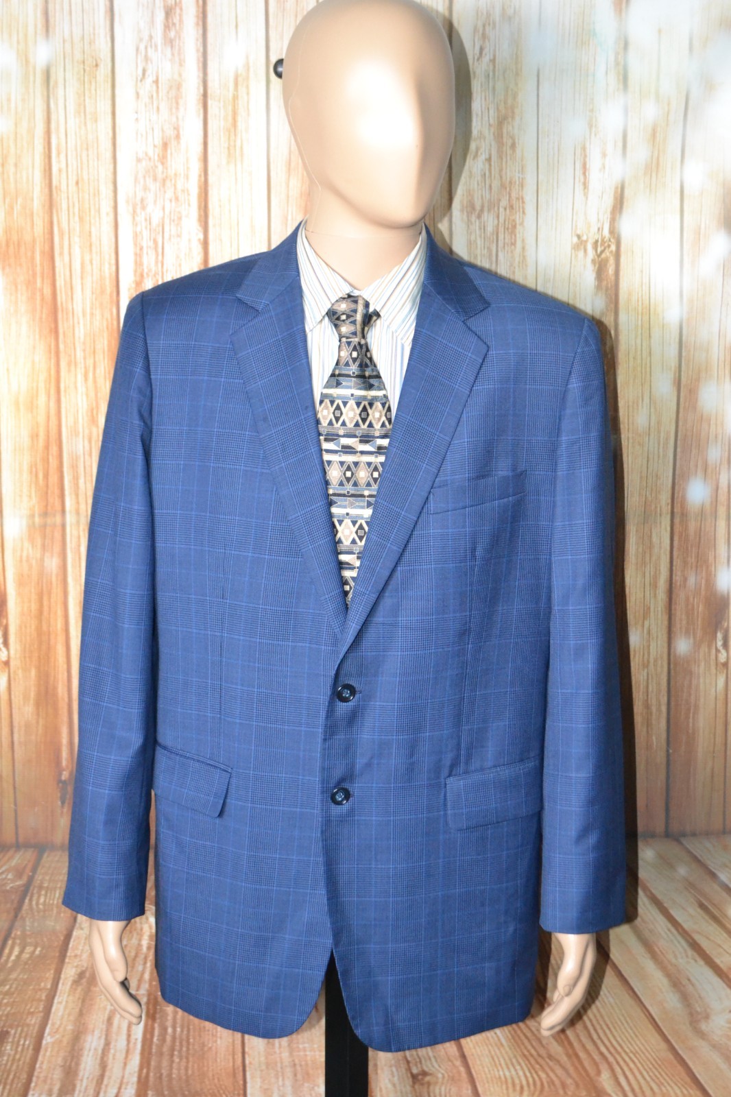 Riviera Men Custom Made Plaid Blue 2 Front Button Sports Coat Sz 42R