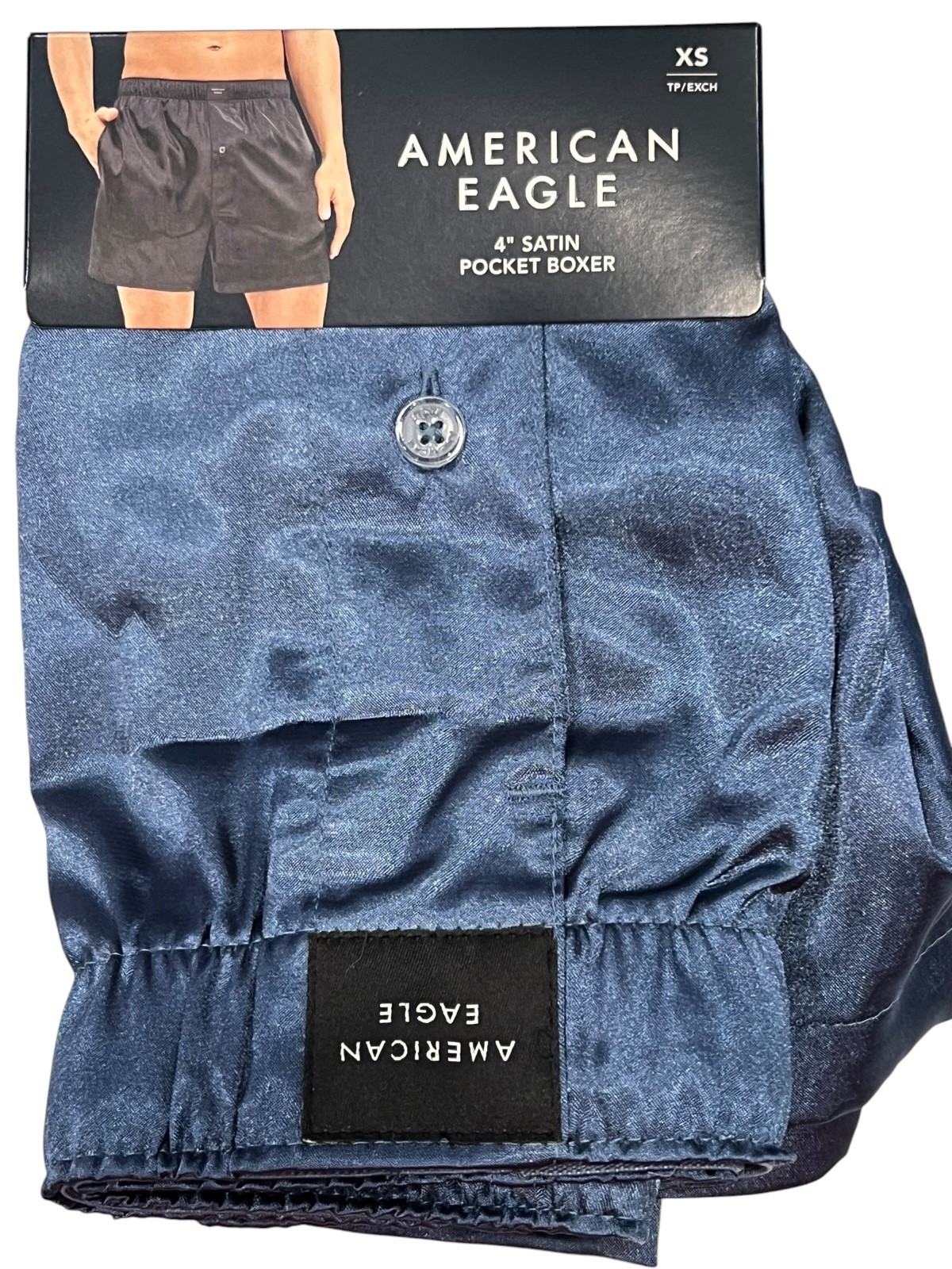 NWT AMERICAN EAGLE 4″ Satin Pocket Boxer Sz XS-S Blue #85