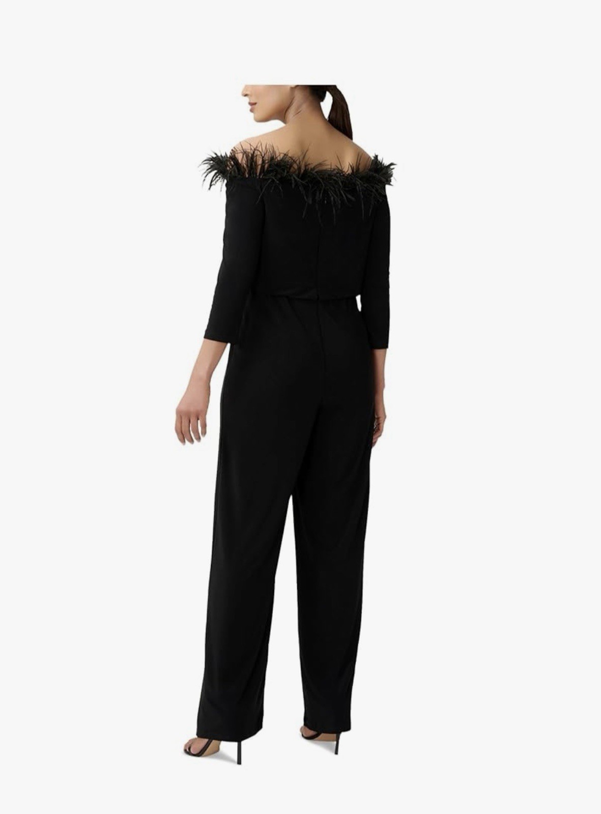 New Adrianna Papell Womens Feather Trim Jersey Jumpsuit Size 4 Stretchy $199