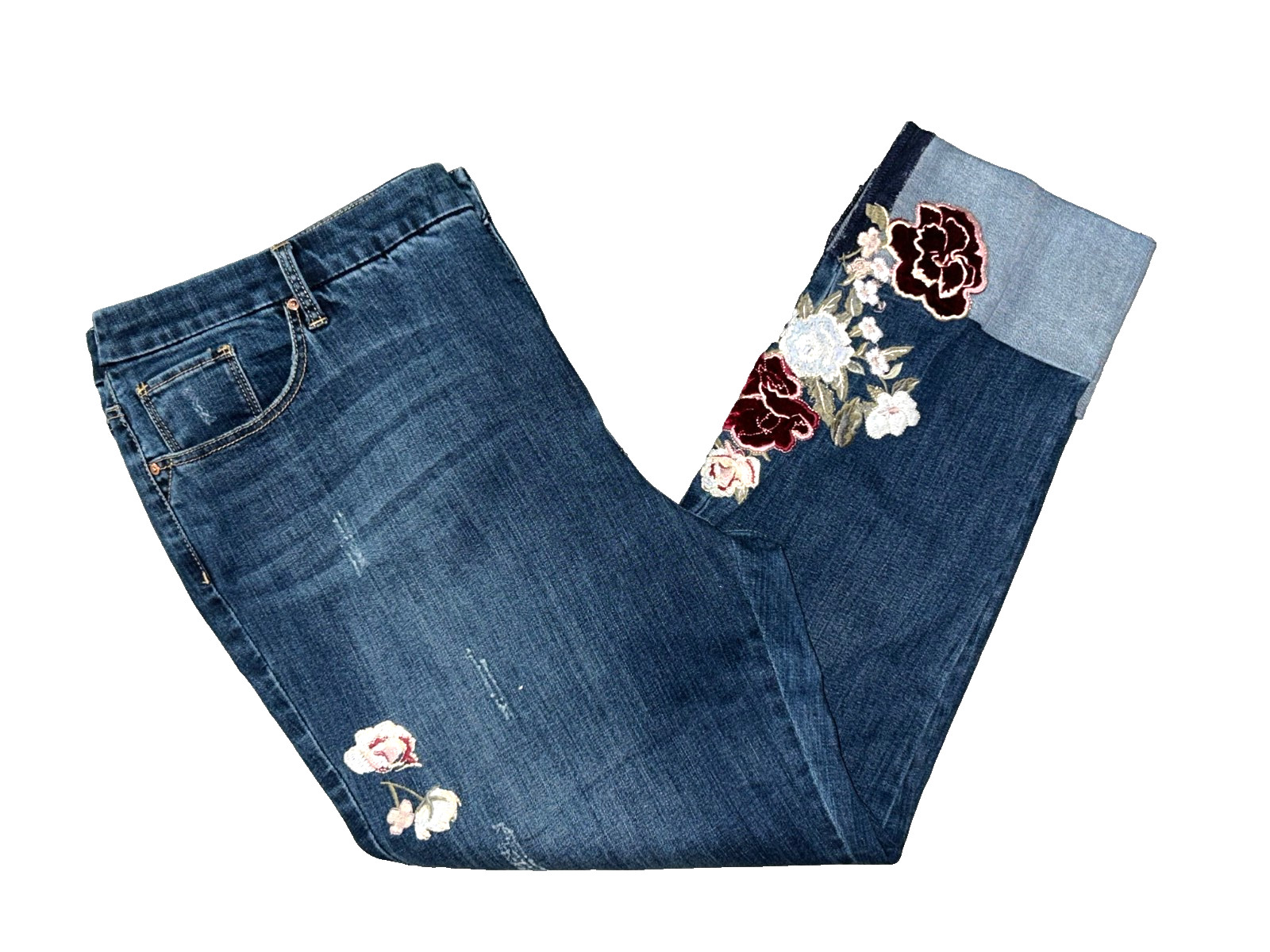 Chico’s Slimming Embroidered Girlfriend Ankle Jeans Women’s 3.5 Blue XL/18