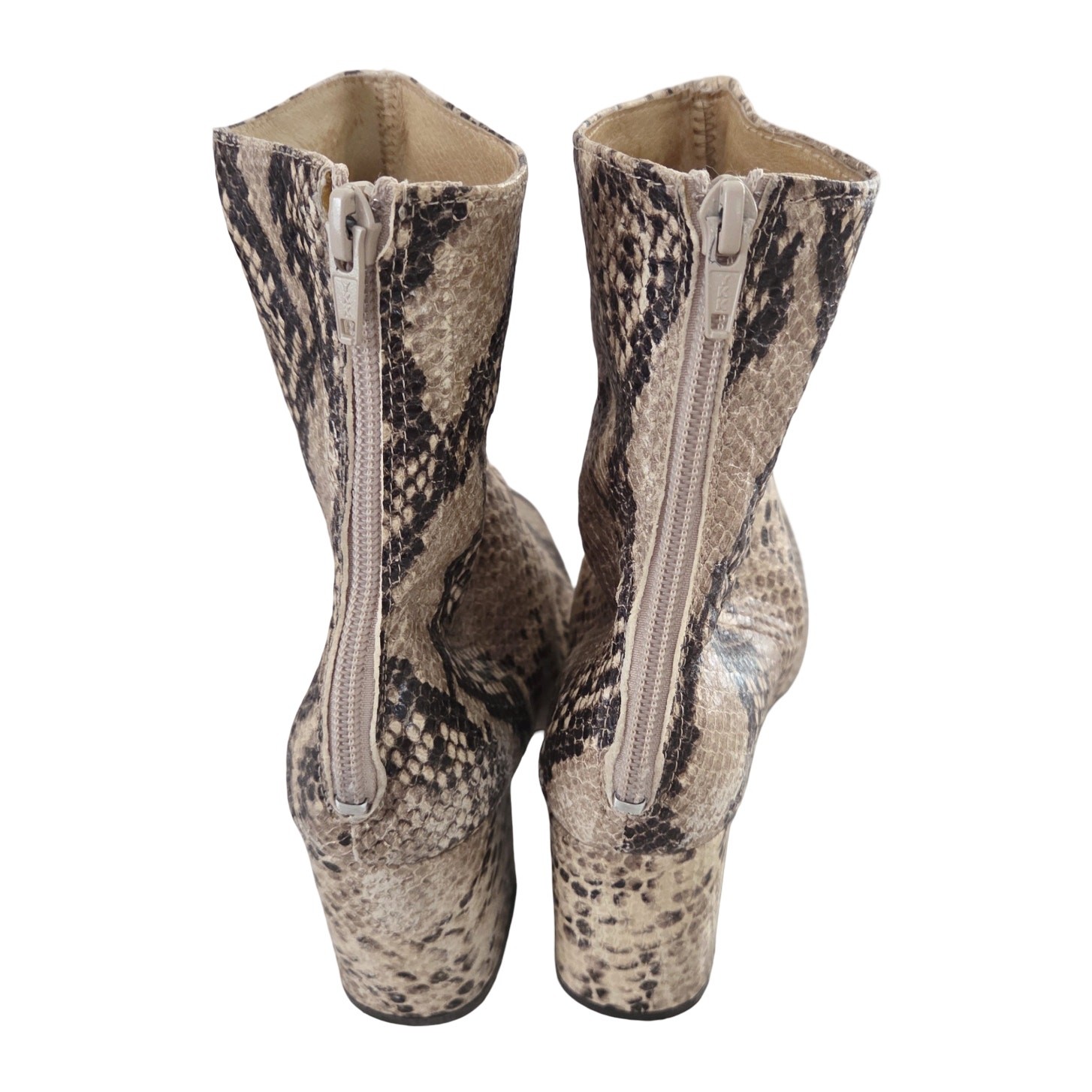 Free People EU 38 US 7.5 Cecile Tan Snakeskin Textured Leather Ankle Zip Booties