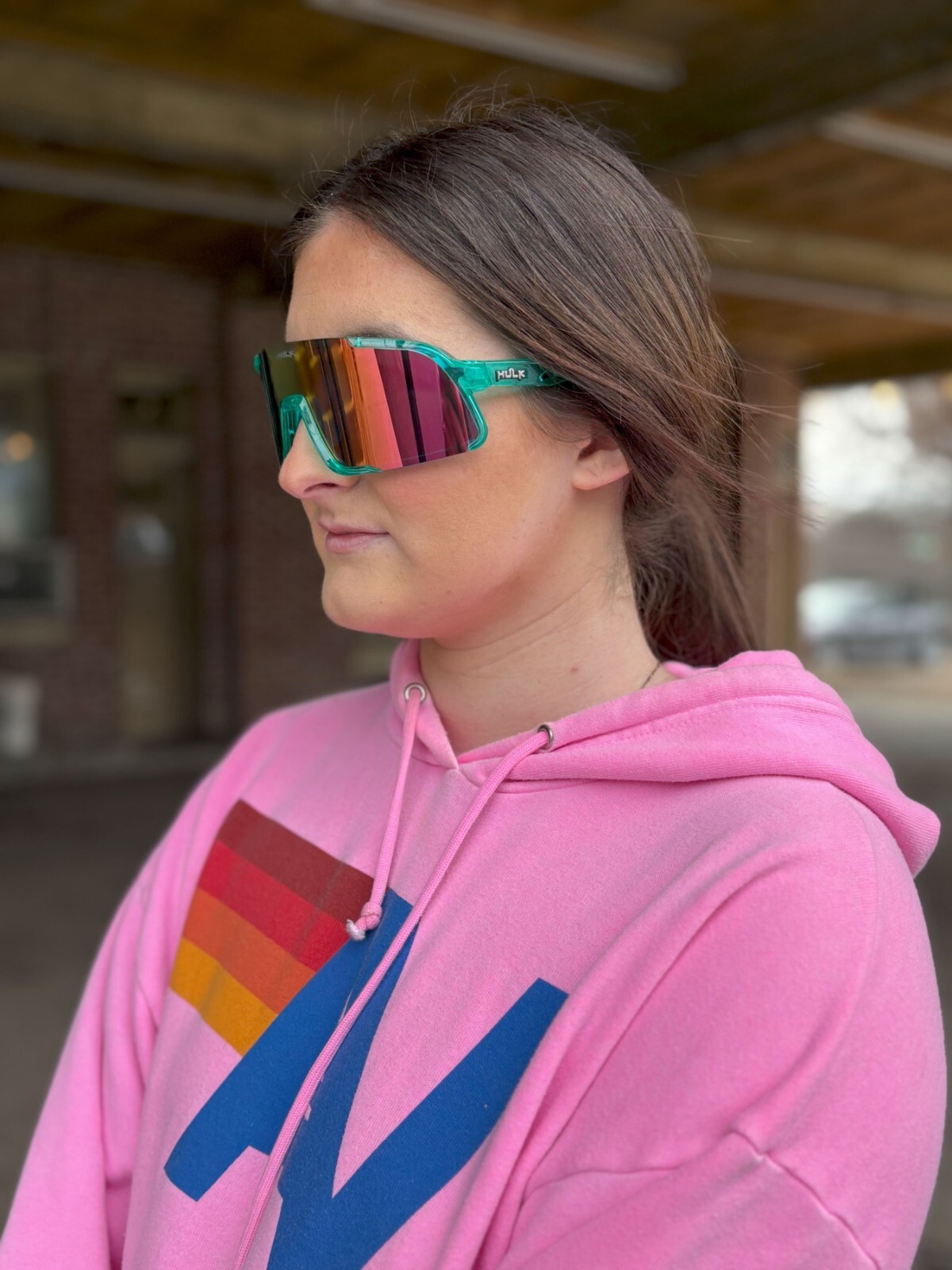MCR HK45PZP Hulk Coral Glow Frame Safety Glasses Polarized Pink Mirror Lens