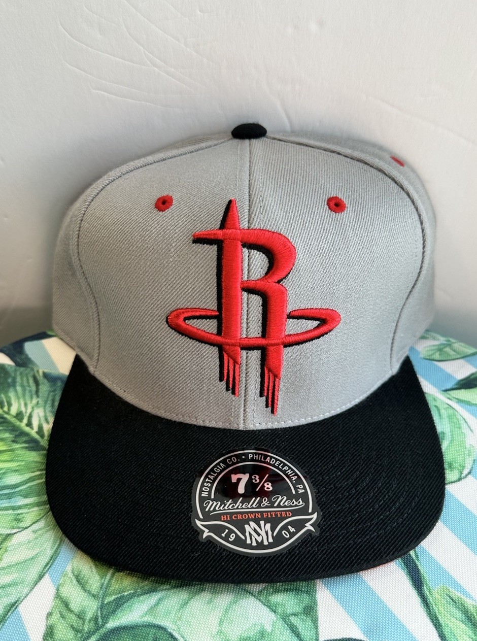 Mitchell And Ness Houston Rockets NBA Fitted Hat 7 3/8 Gray Black Red