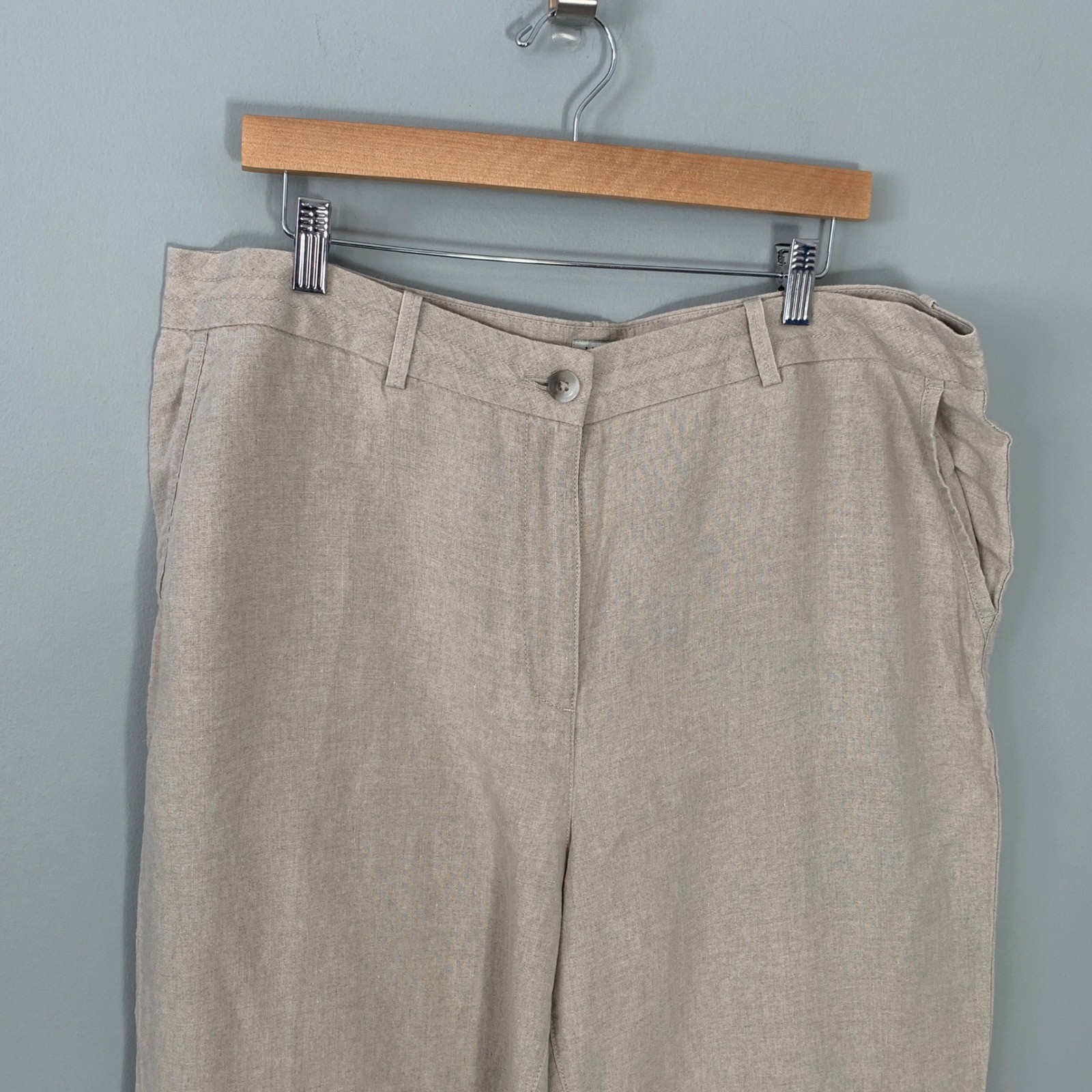 L.L. Bean Classic Fit 100% Linen Pants Beige Tan Womens 18 Reg