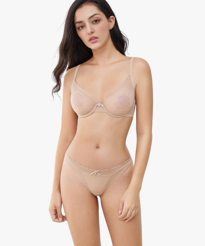 Women’S See through Sheer Mesh Unlined Underwire Everyday Bra and Panties