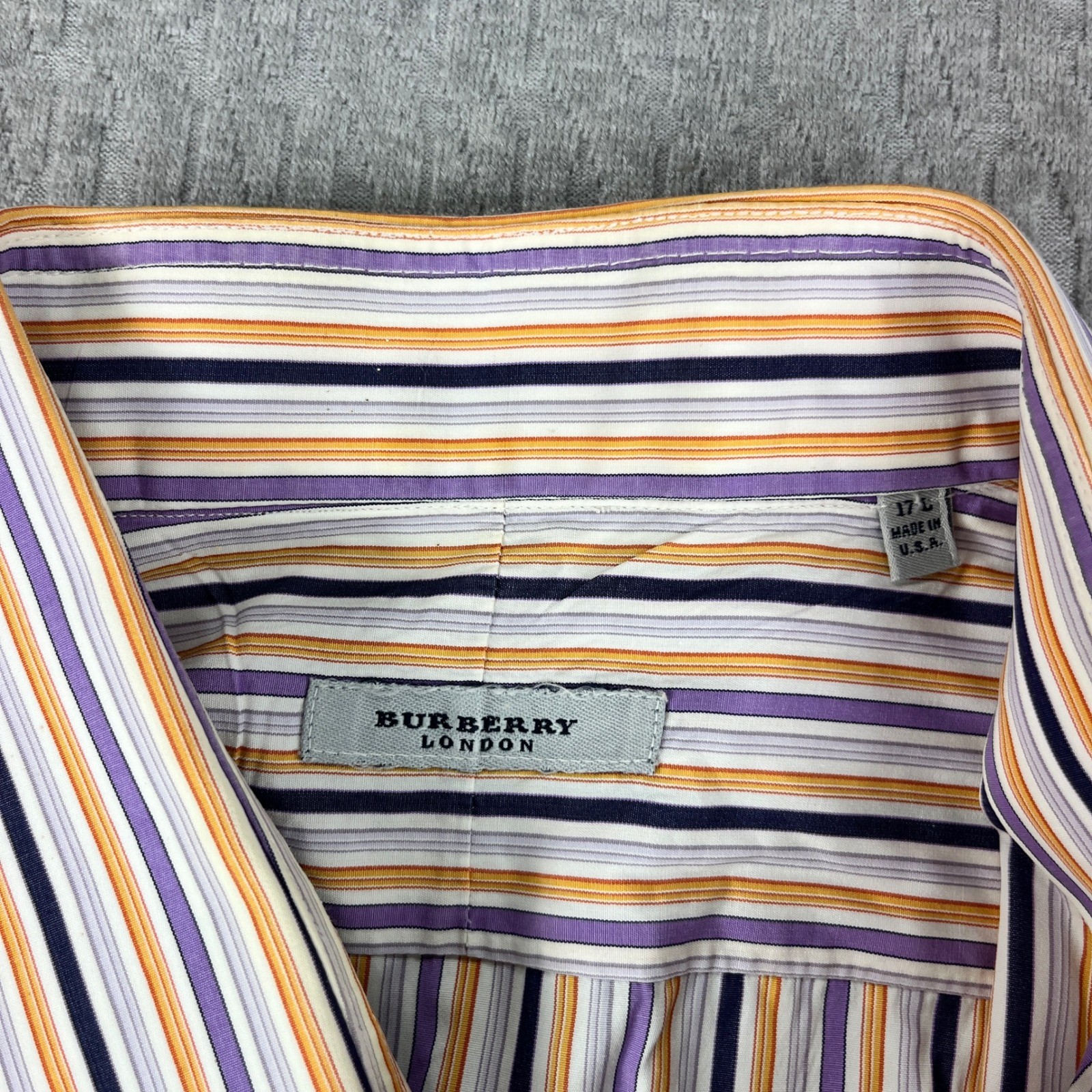 Burberry London Button Up Shirt Mens 17 L Multicolor Striped Neiman Marcus USA