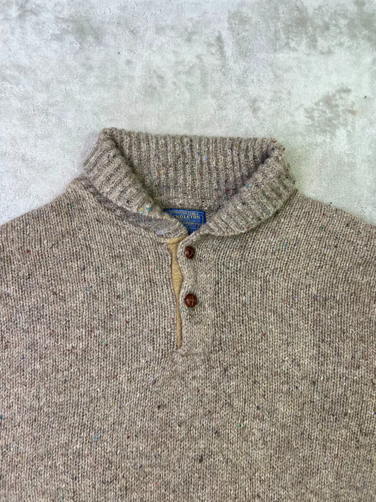 Vintage 1980s Pendleton Pure Virgin Wool Sweater USA Elbow Patch Henley Mock