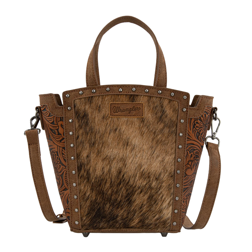 Wrangler Ladies Genuine Hair-On Cowhide Wide Brown Tote/Crossbody WG252-8014BR