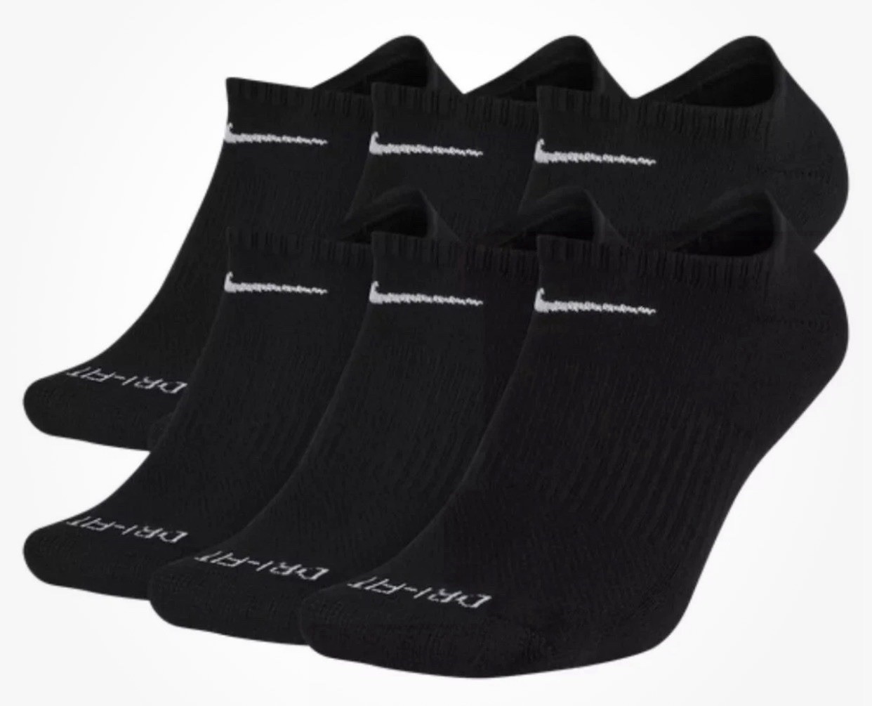 Nike NO SHOW Everyday Plus Cushion Unisex Drifit Socks – LARGE – BLACK – 6 Pair