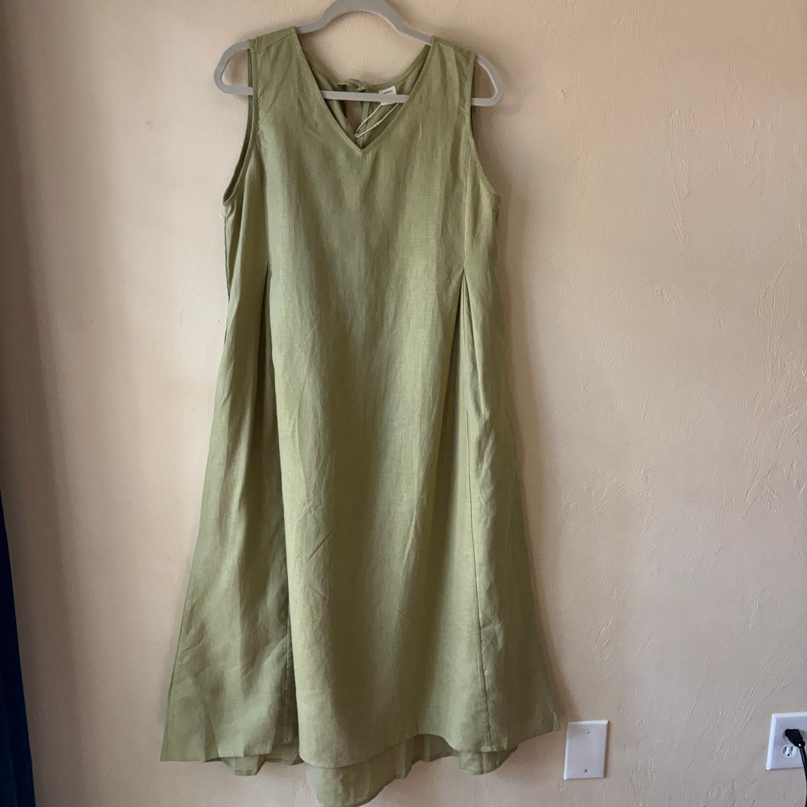 NWT LINTICO 100% Linen Sleeveless A-Line Maxi Dress Sage Apple Green