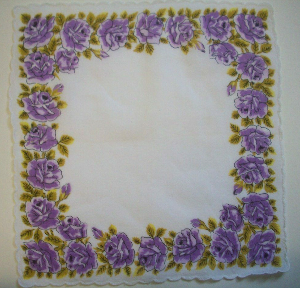 4 Matching red blue purple roses handkerchiefs