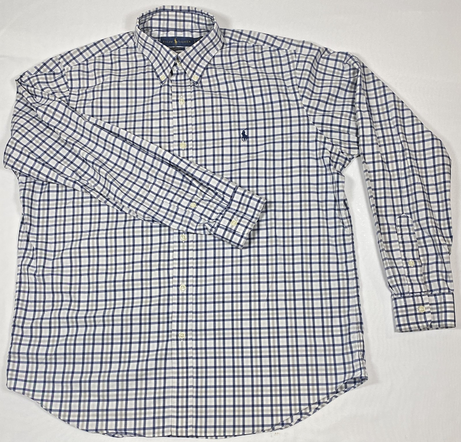 Polo Ralph Lauren Classic Fit Performance Men’s Large Blue White Plaid Stretch