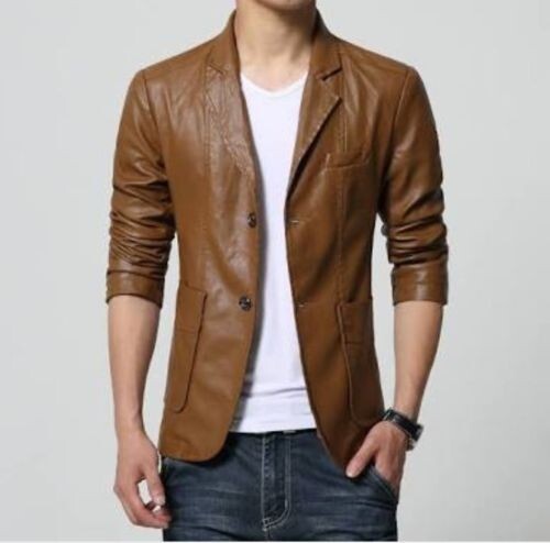 Genuine Lambskin Tan Leather Blazer Slim Fit Formal Outwear Party Blazer MB11a