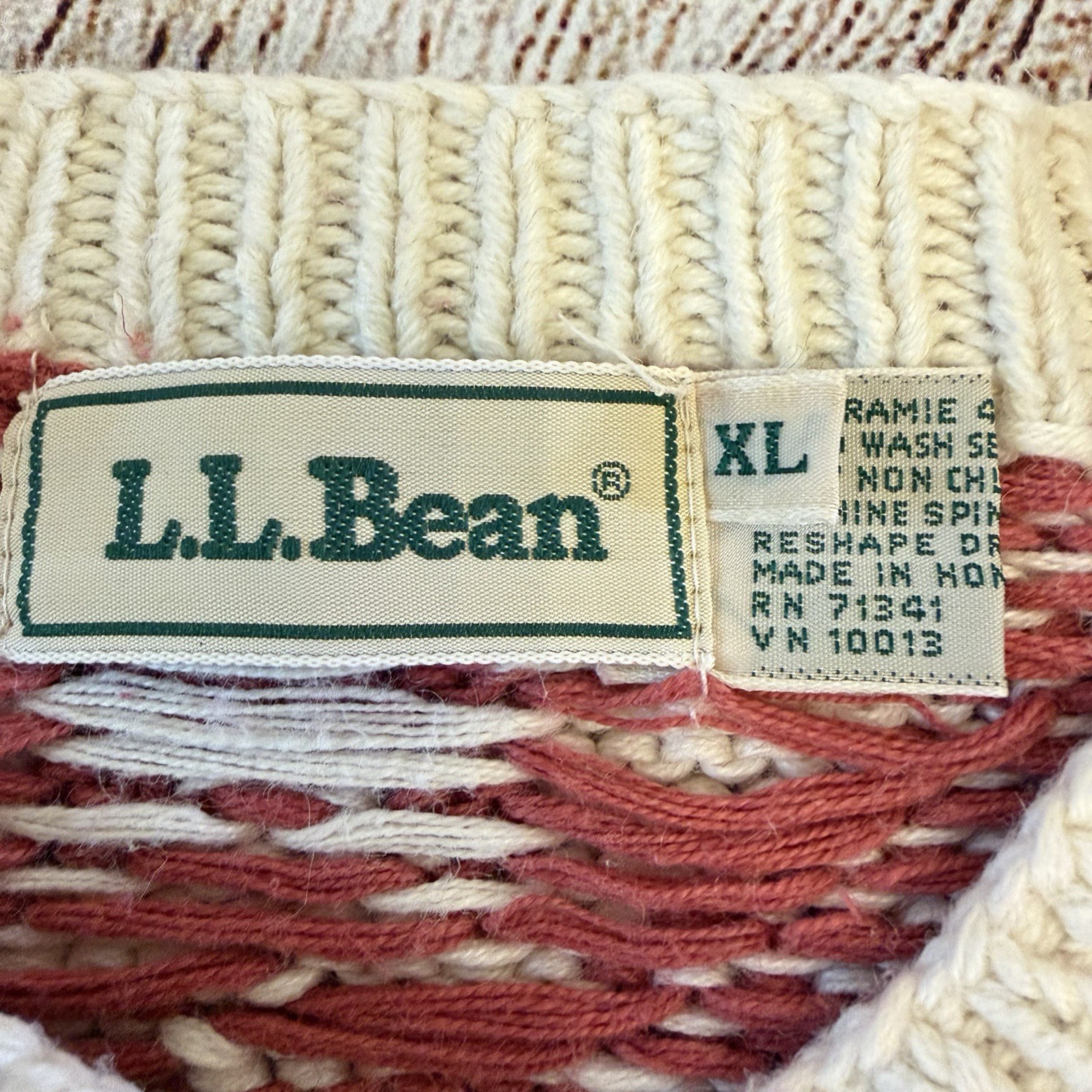 Vintage 90s LL Bean Sweater Size L Chunky Fair Isle Cottage Grandma Quilt Nordic