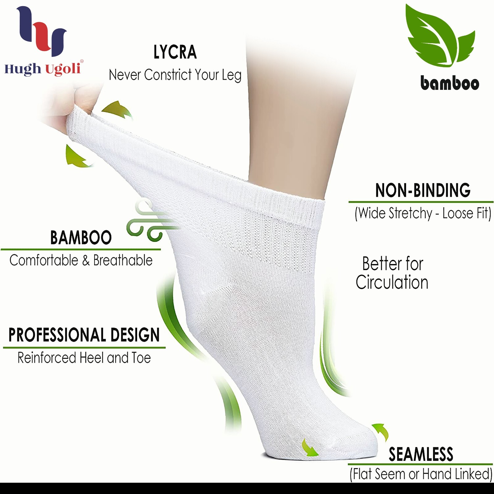 Lightweight Women’s Diabetic Ankle Bamboo Thin Socks, 8 Pairs, by Hugh Ugoli