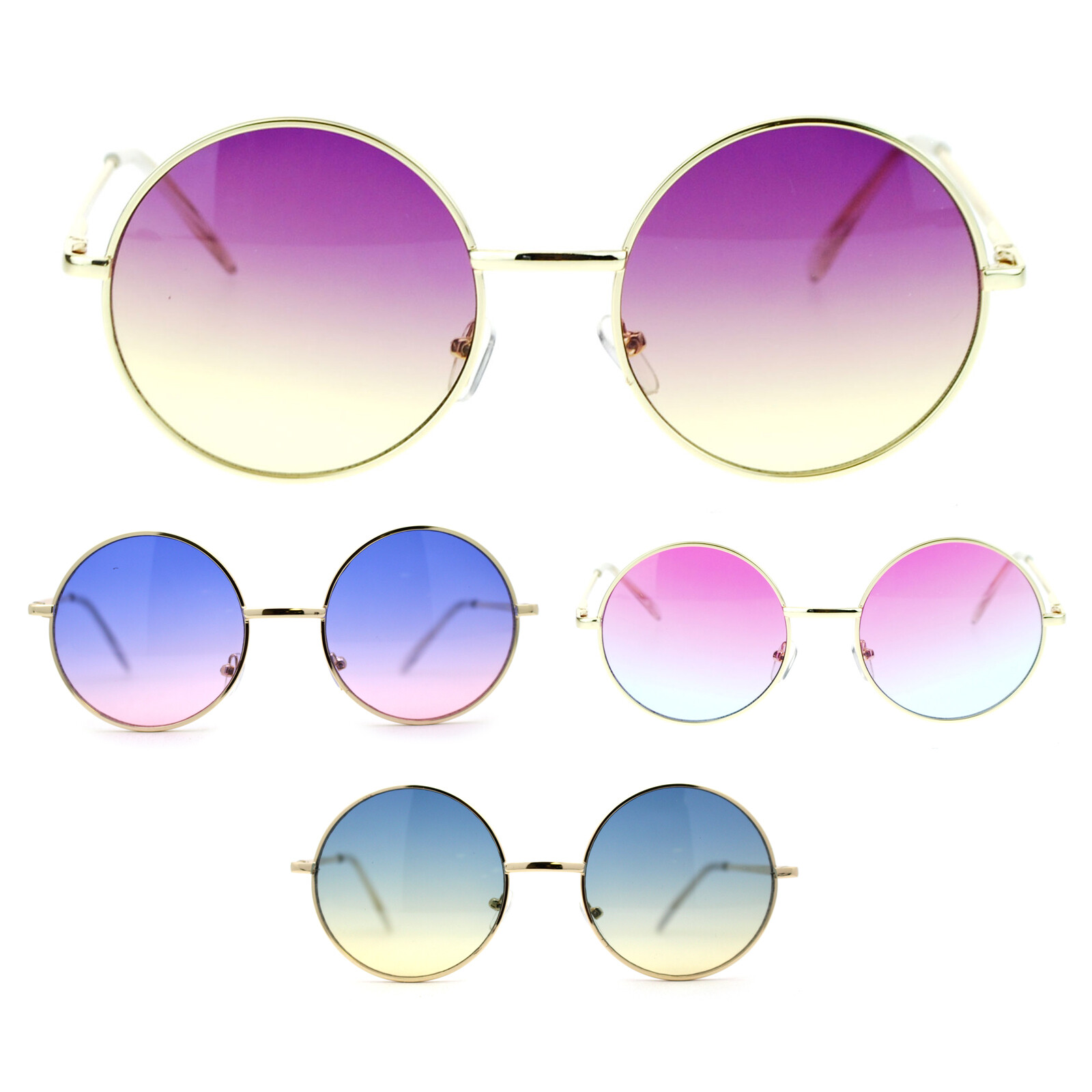 2 Tone Color Lens Retro Vintage Style Round Circle Hippie Groovy Sunglasses