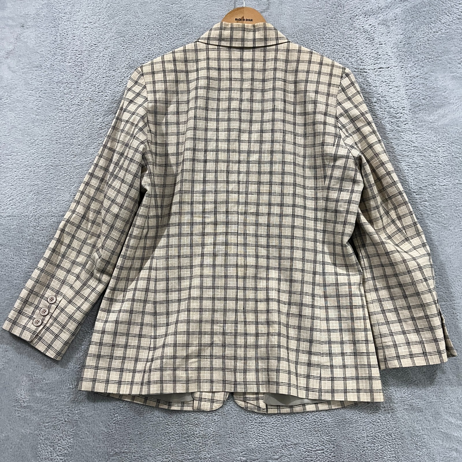 Adolfo Studio Women’s Linen Blend Blazer 8 Petite Plaid Office Preppy Career 90s