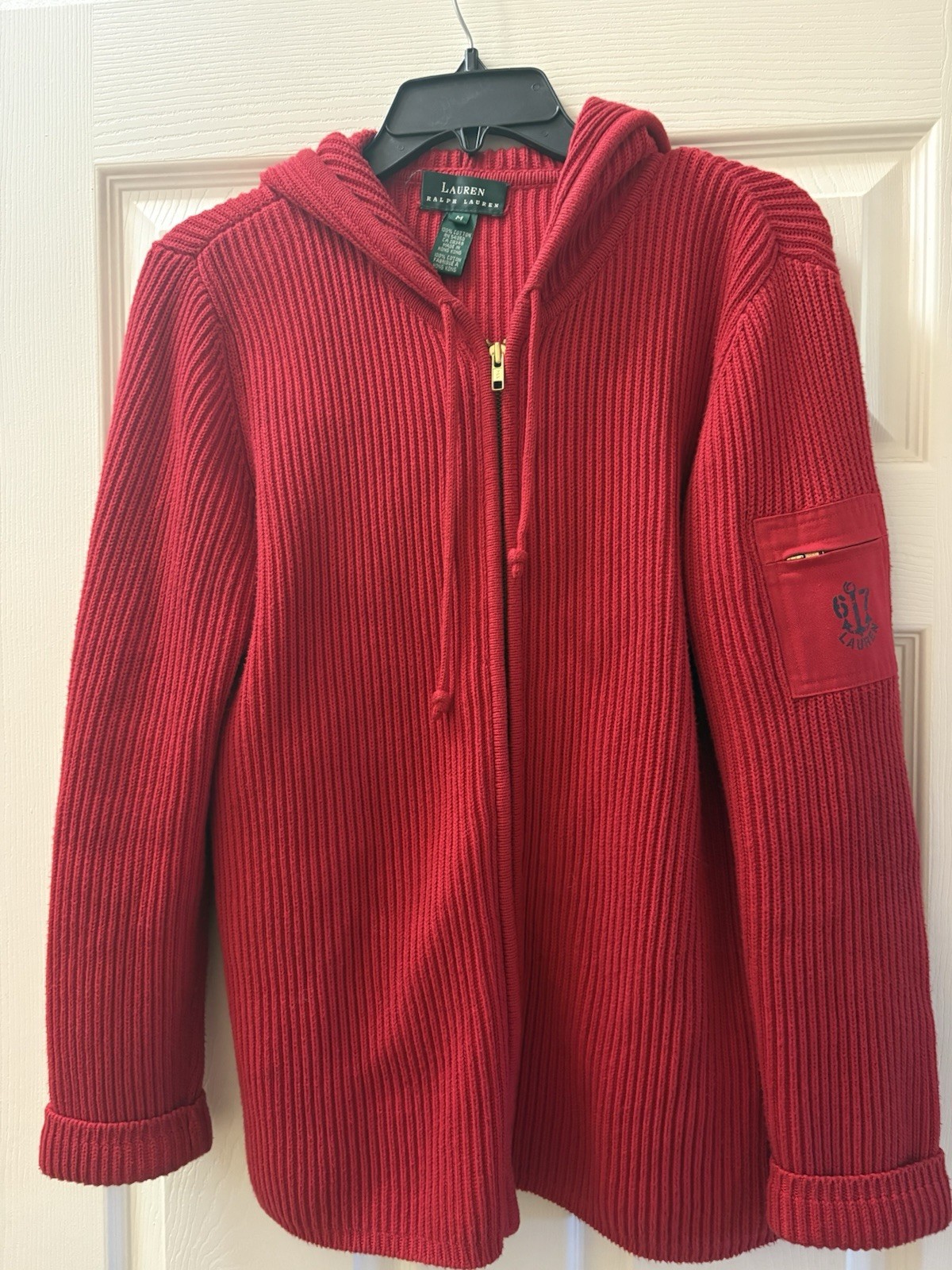 Ralph Lauren Full Zip Sweater Women’s Jacket M Red Cotton. YKK.
