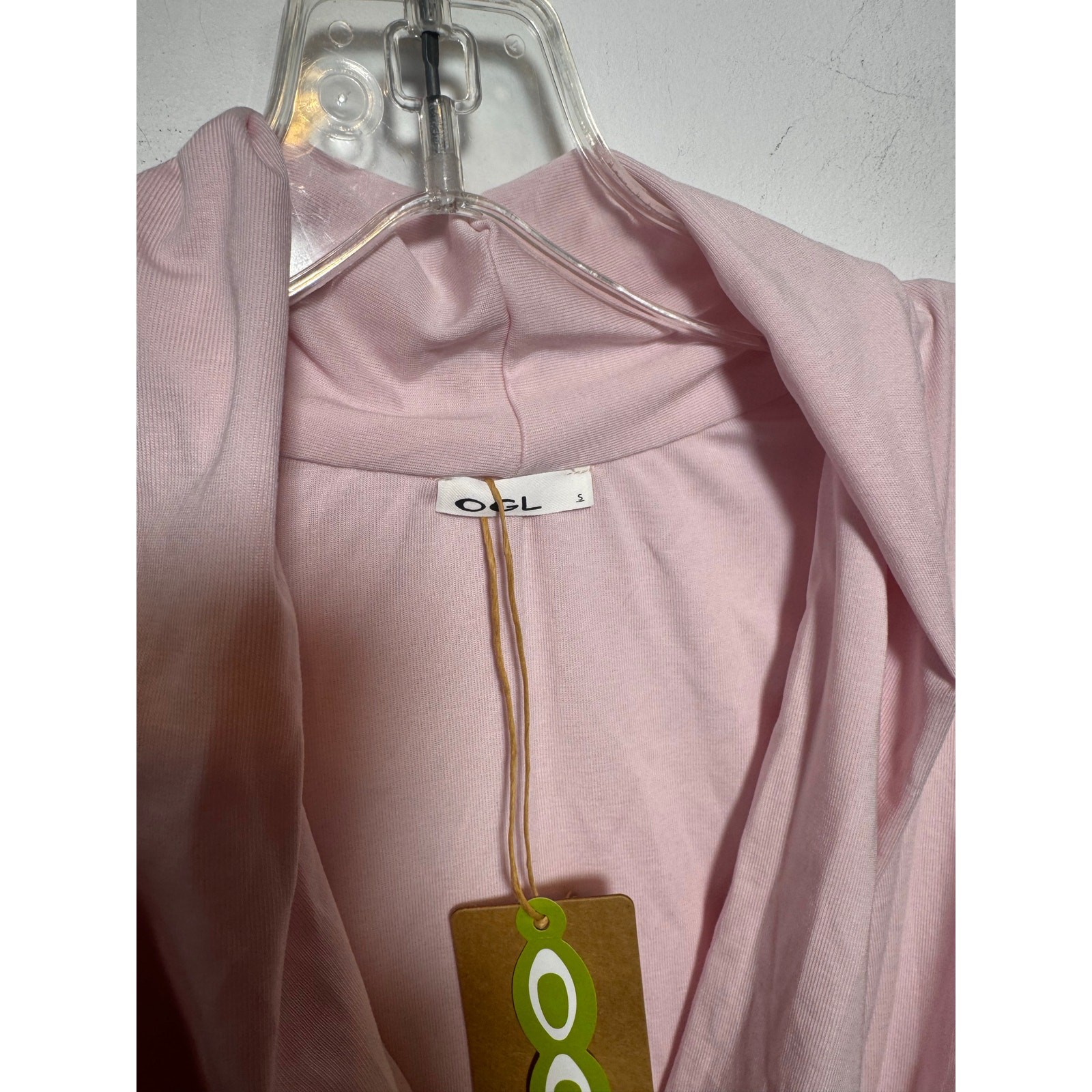 OGL Pink Faux Wrap Top Short Sleeve V-Neck Modal Jersey Comfort Blouse Women’s S