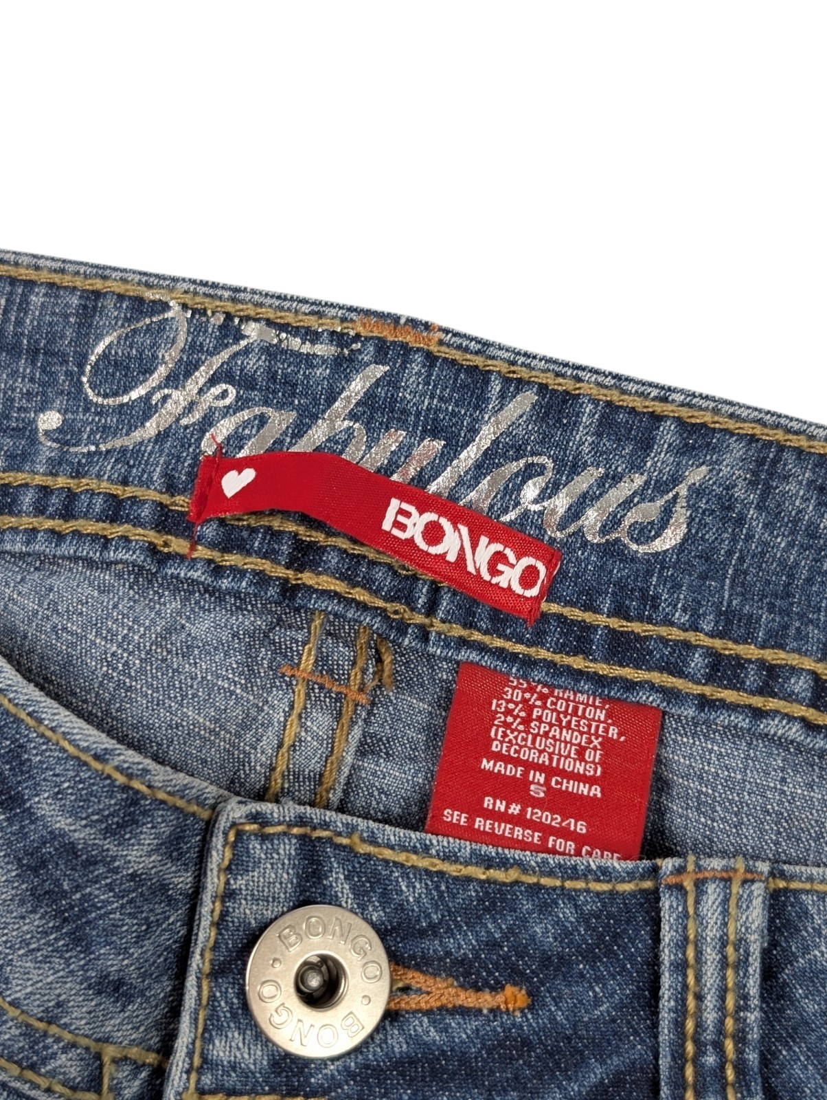 Y2K Vintage Bongo Low Rise Fabulous Flare Leg Denim Blue Jeans Size 5 28″ Waist