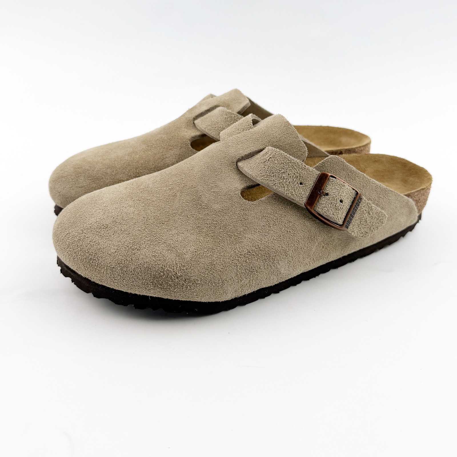 Birkenstock Boston Soft Footbed Suede Clog Taupe Unisex Shoes Have Narrow/Wide