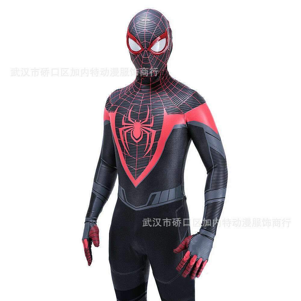 2021 Miles Morales Spiderman Jumpsuit Spider-Man Cosplay Costume Halloween Props