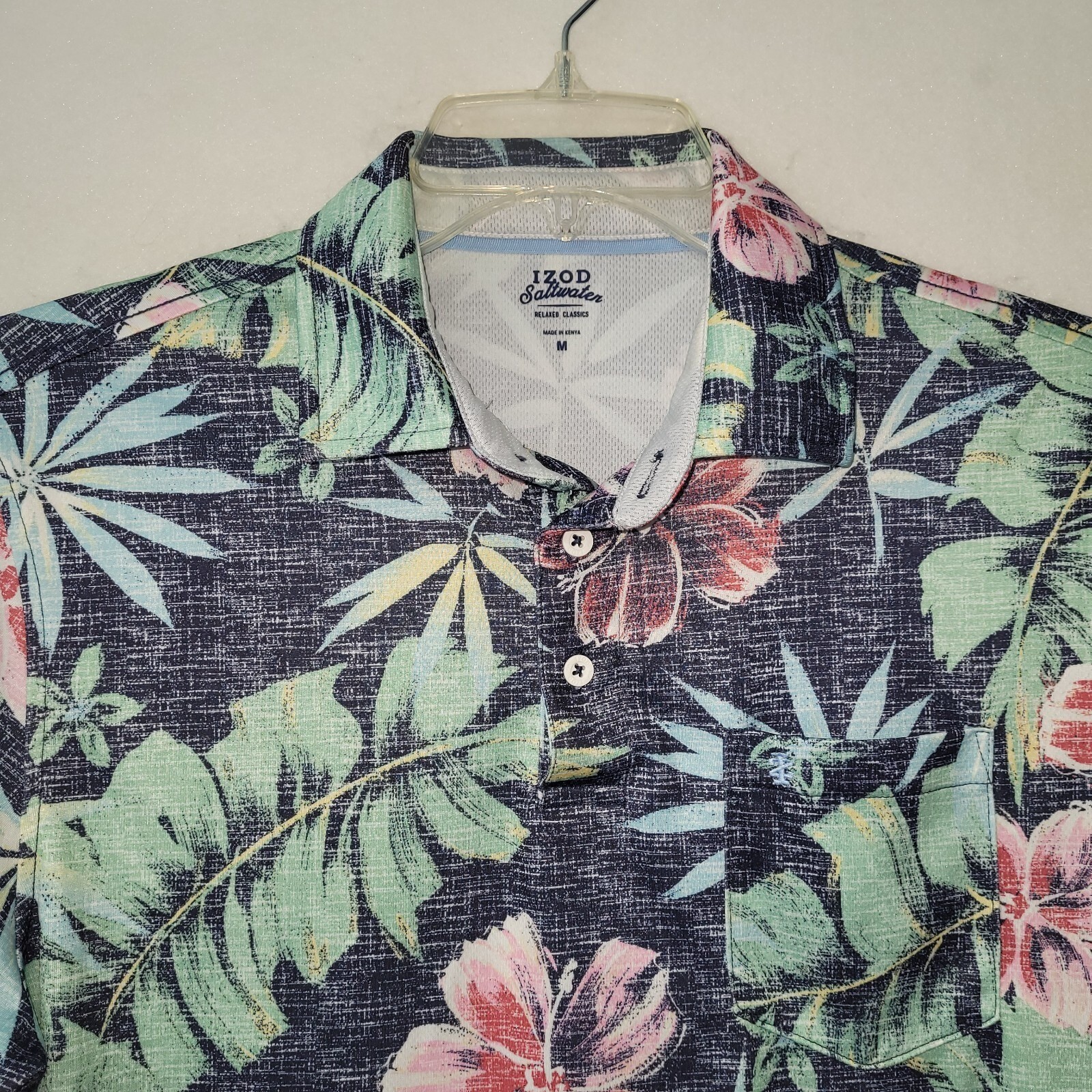 IZOD Saltwater Relaxed Classics Shirt M Tropical Floral Print Short Sleeve Polo