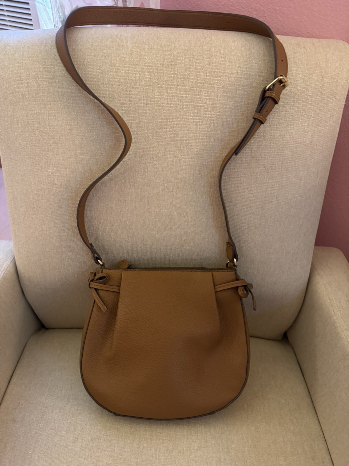 Nanette Lepore Crossbody Bag Brown, Zip Closure, Purse Charm, Gold Hardware
