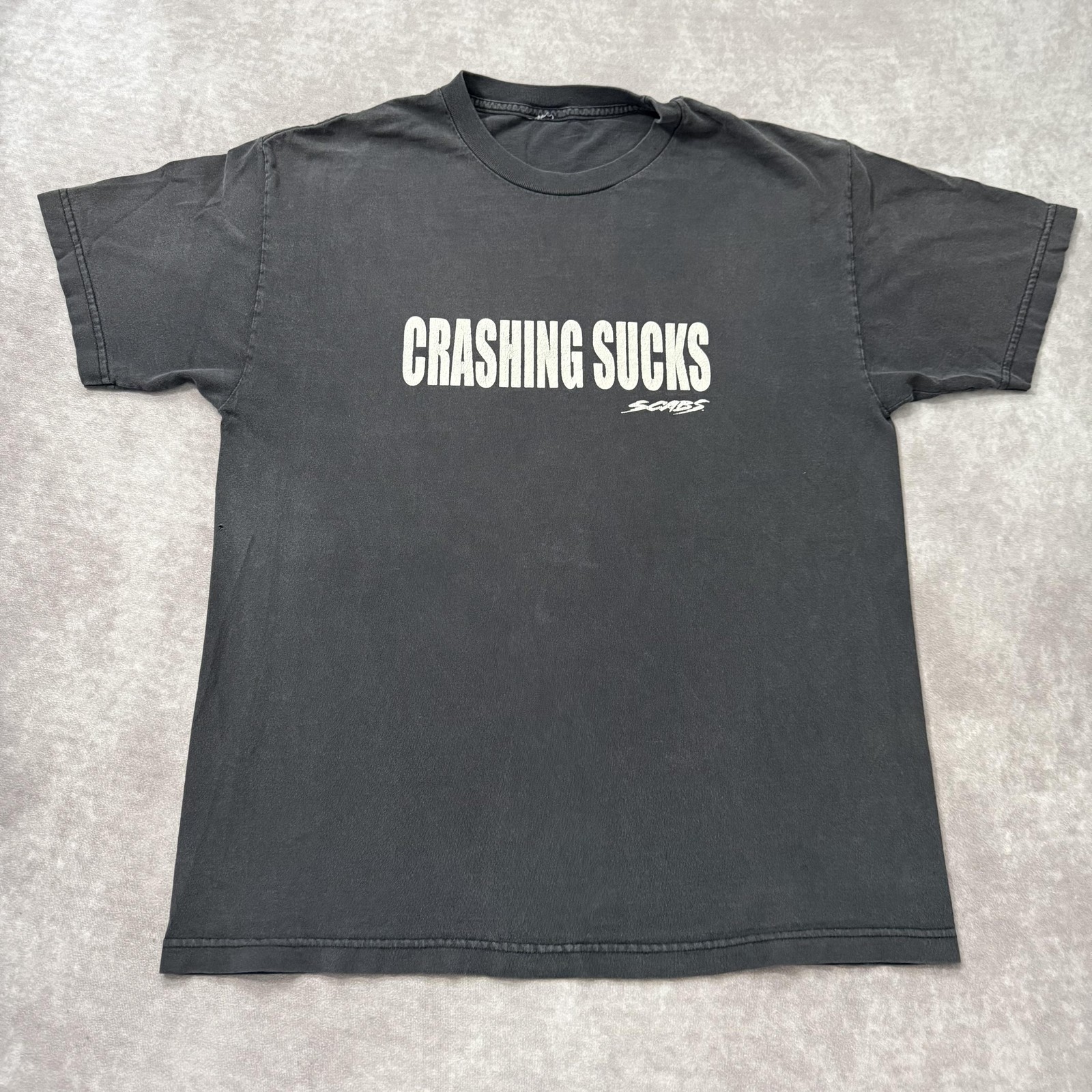 Vintage Scabs Crashing Sucks Shirt Mens M Black Skate Funny Riding Surf Tee