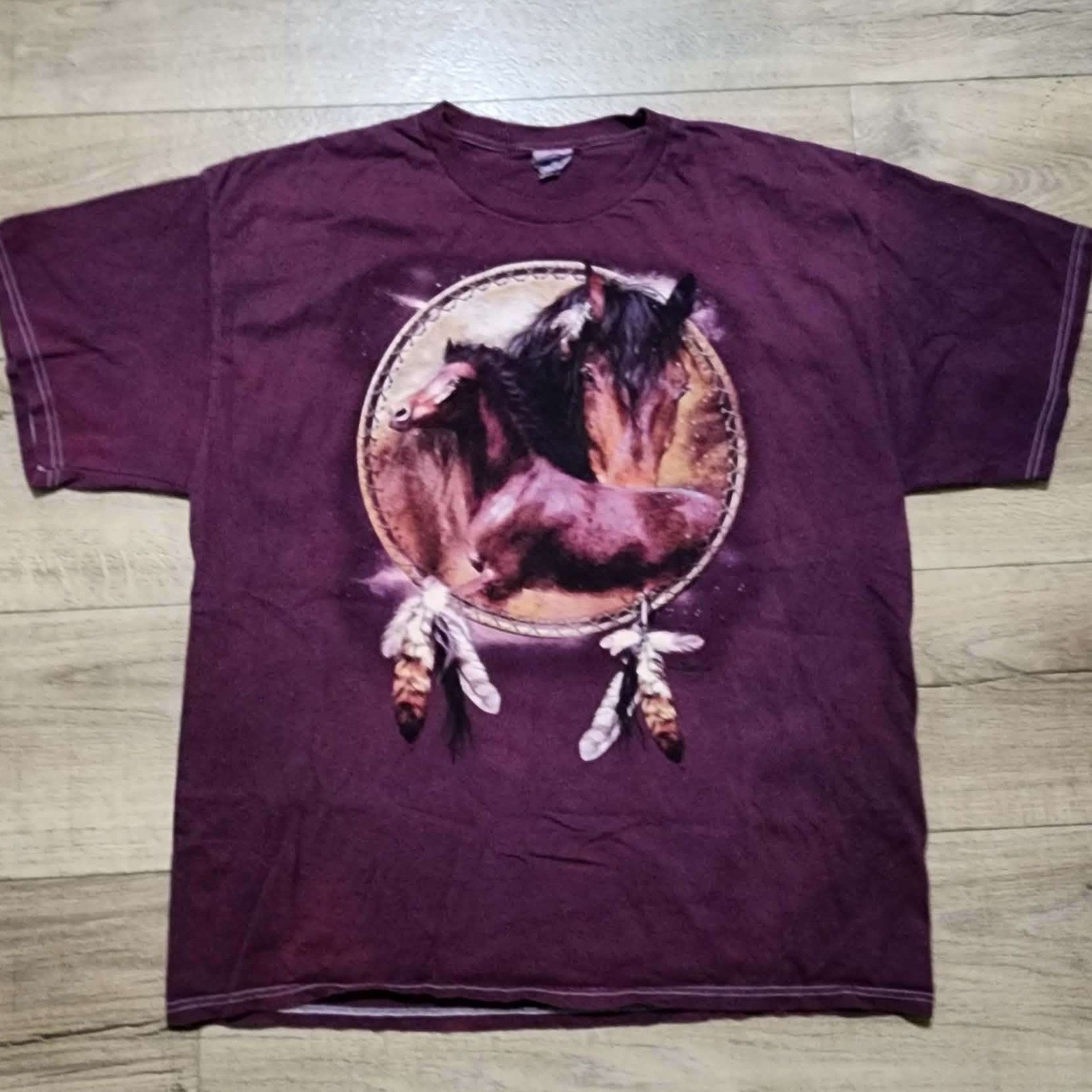 Vintage The Mountain Horse Dreamcatcher Graphic T-Shirt Maroon Tie Dye Mens XL