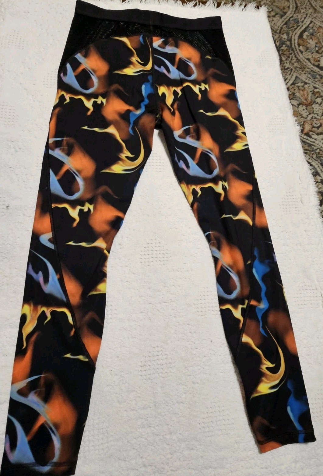 Savage X Fenty Flame Print Leggings Mesh Panel Activewear Multicolor No Tag