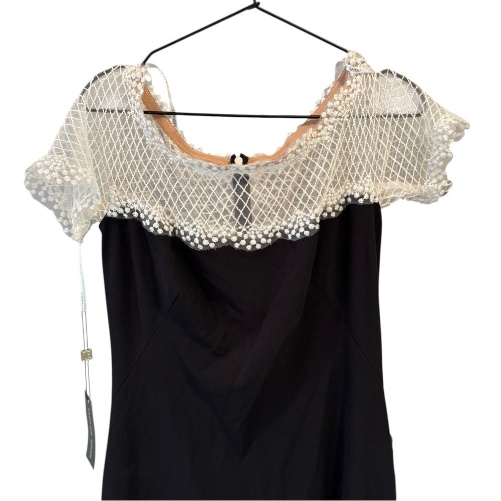 Tadashi Shoji Lace & Crepe A-Line Column Gown Large Black White Formal