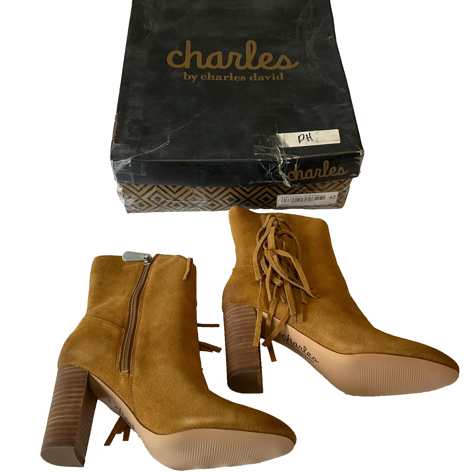 Charles By Charles David Boulder Boots Womens Size 5M Brown Leather Heels Suede