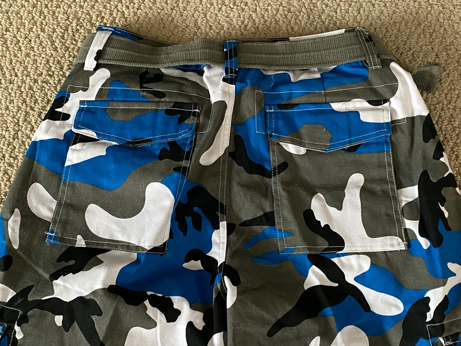 NWT Men’s Nathan Blue Gray Camouflage Camo Belted Cargo Pocket Shorts ALL SIZES