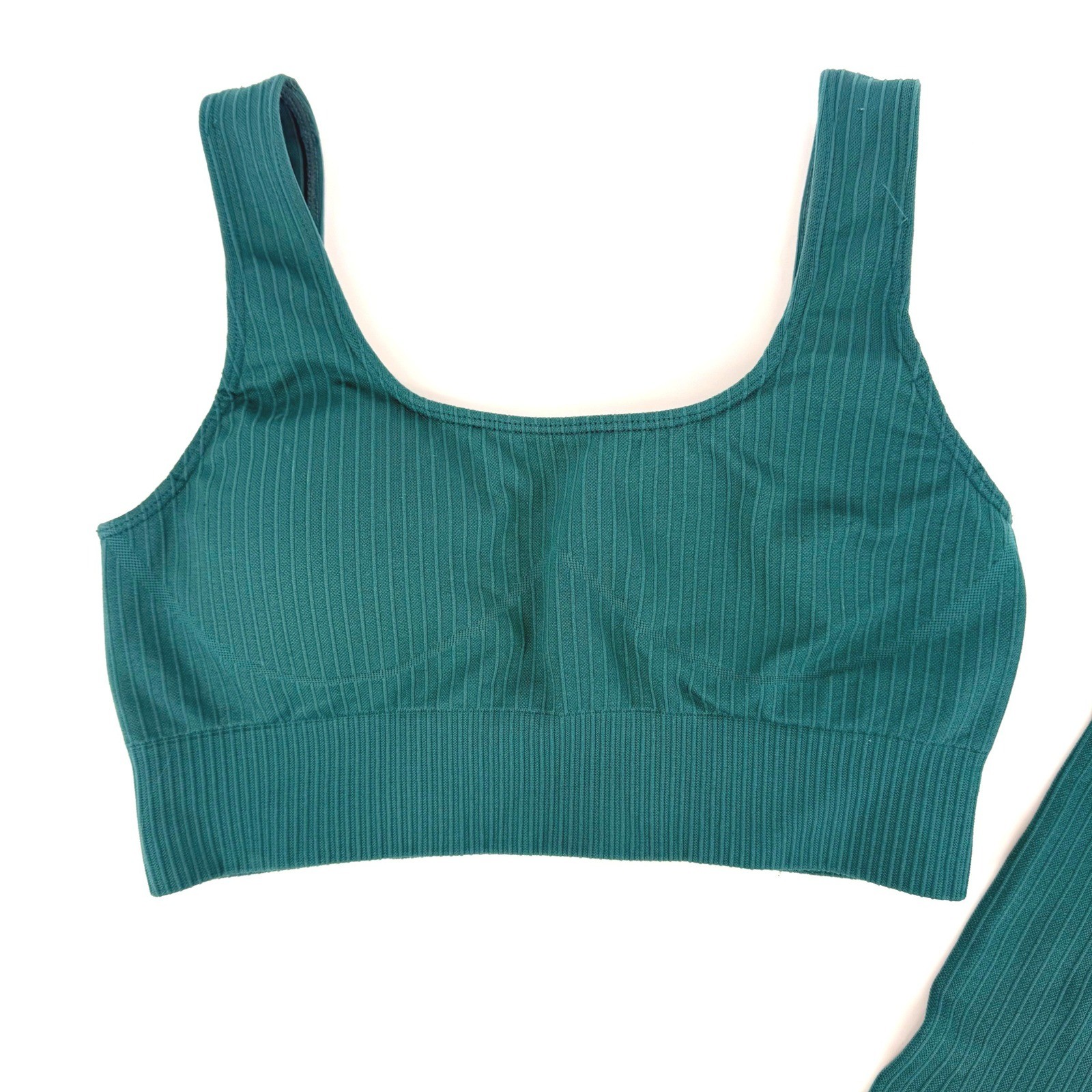 PrettyLittleThing Ribbed Activewear Set Teal Green Sports Bra Leggings Small