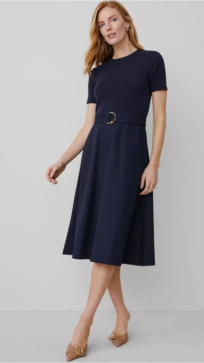 NWT ANN TAYLOR NIGHT SKY MIXED MEDIA FLARE MIDI DRESS SIZE 18