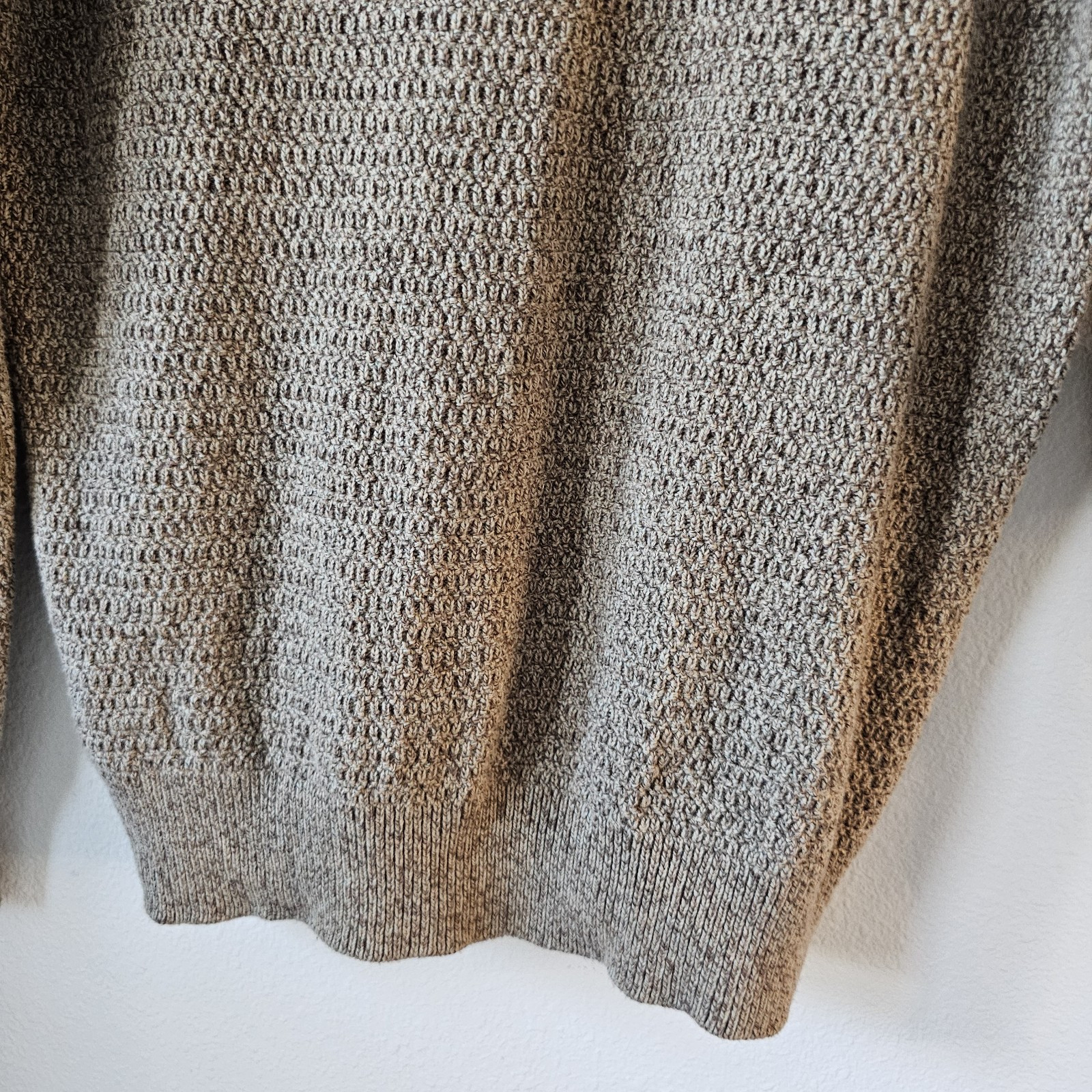 Chaps Mens Cardigan Sweater Cotton 3 Buttons Henley Elbow Pads Size Small Tan