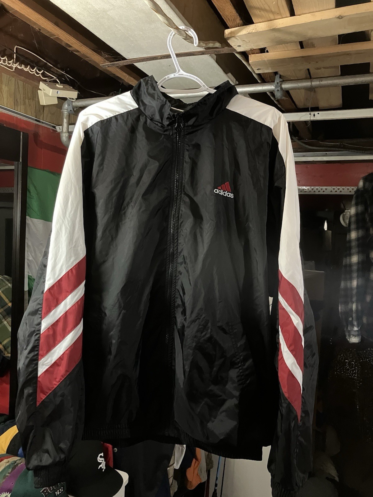 adidas Men’s Full-Zip Windbreaker Jacket Black White Red vintage