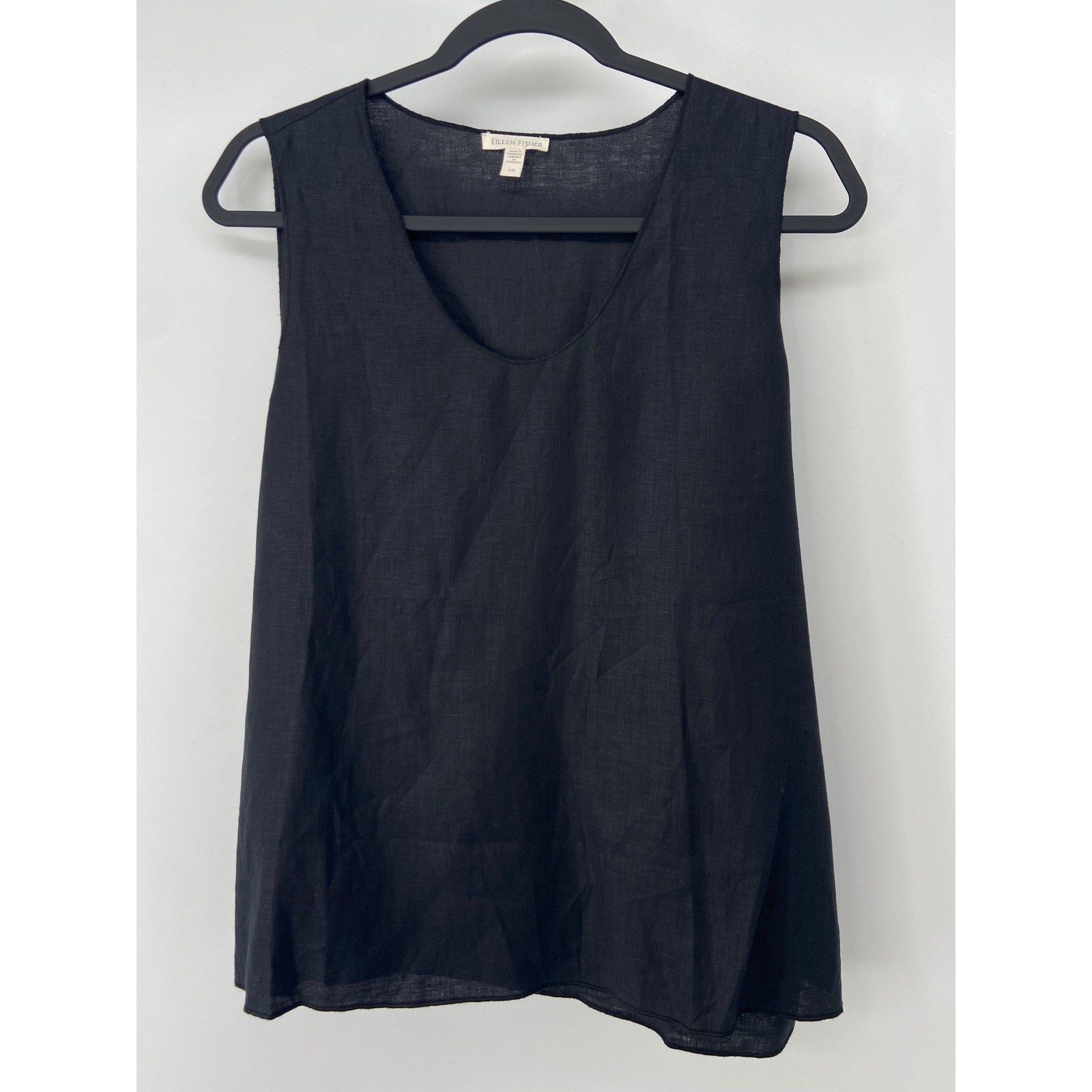 Eileen Fisher Tank Women Large Black Organic Linen Scoop Neck Minimalist Boho