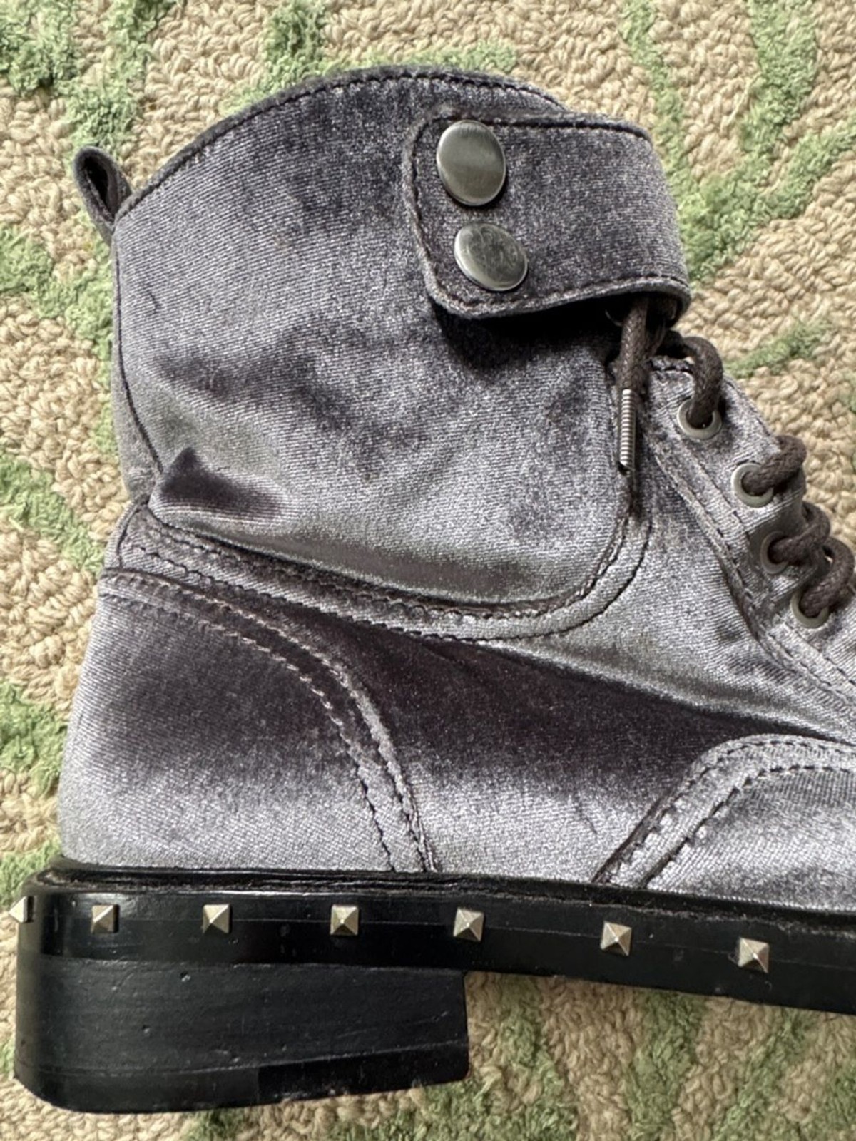 Vince Camuto Talorini studded velvet combat boots in a grey or “granite” 6