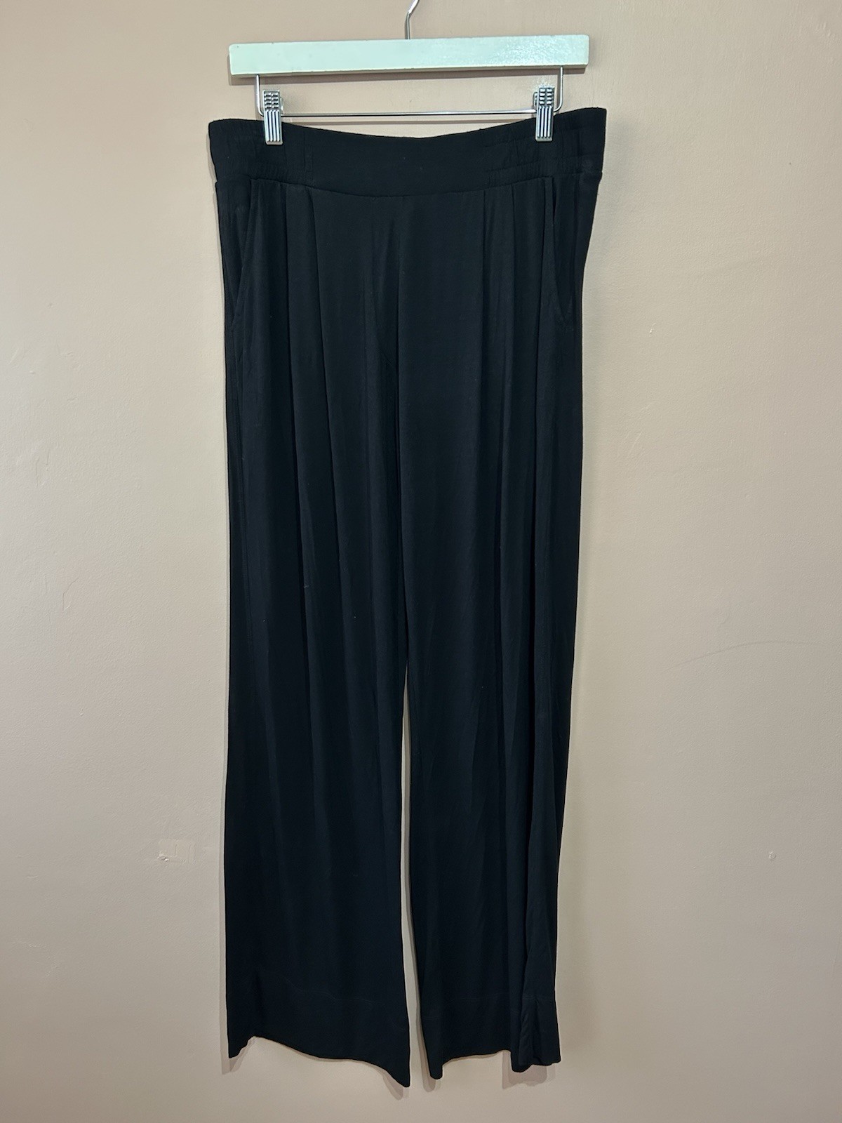 ME+EM Trousers UK 12 Black Jersey Joggers Wide Casual Elastic Waist Pockets