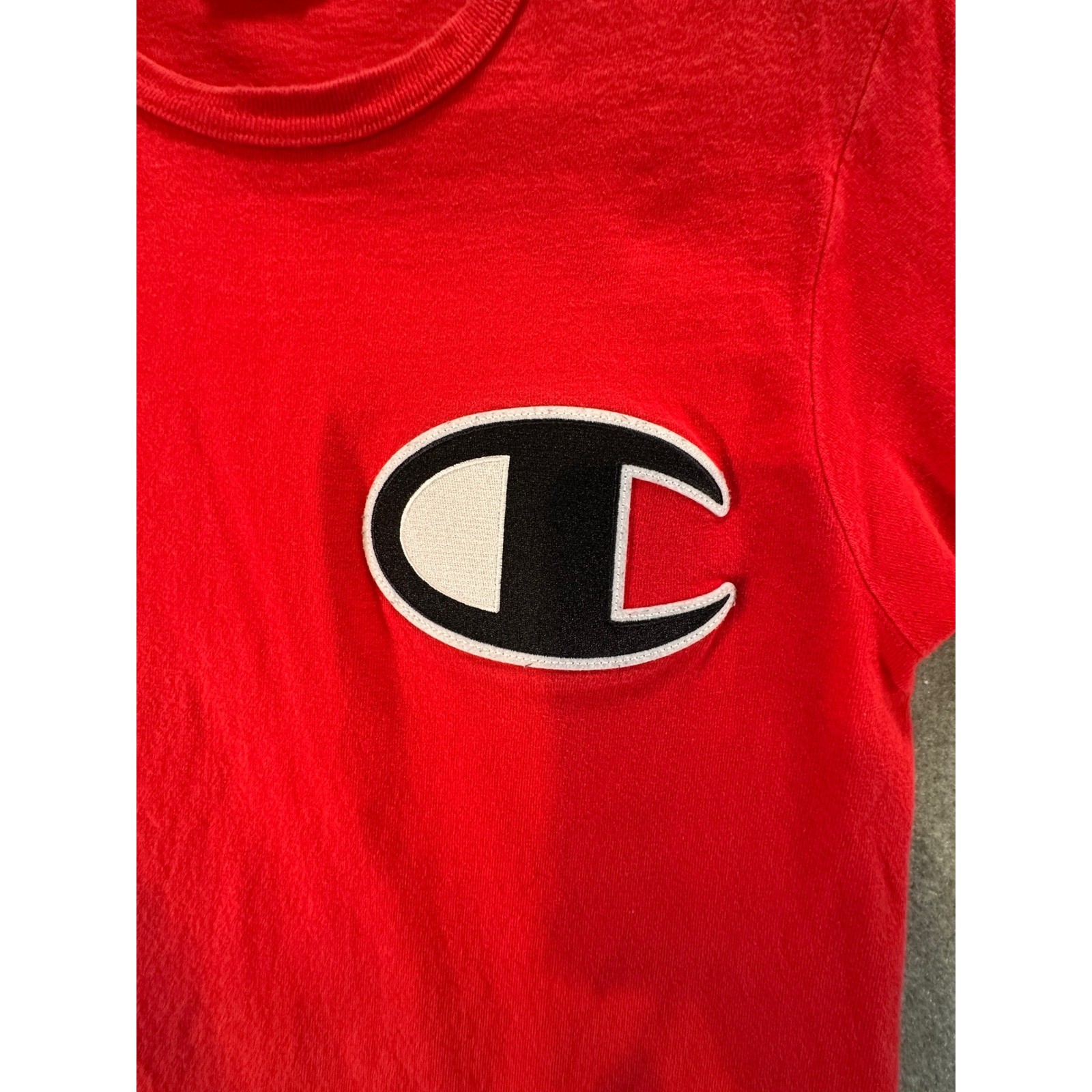 Champion Mens Red Big C Logo Chenille Patch Short Sleeve T-Shirt GT19 Small