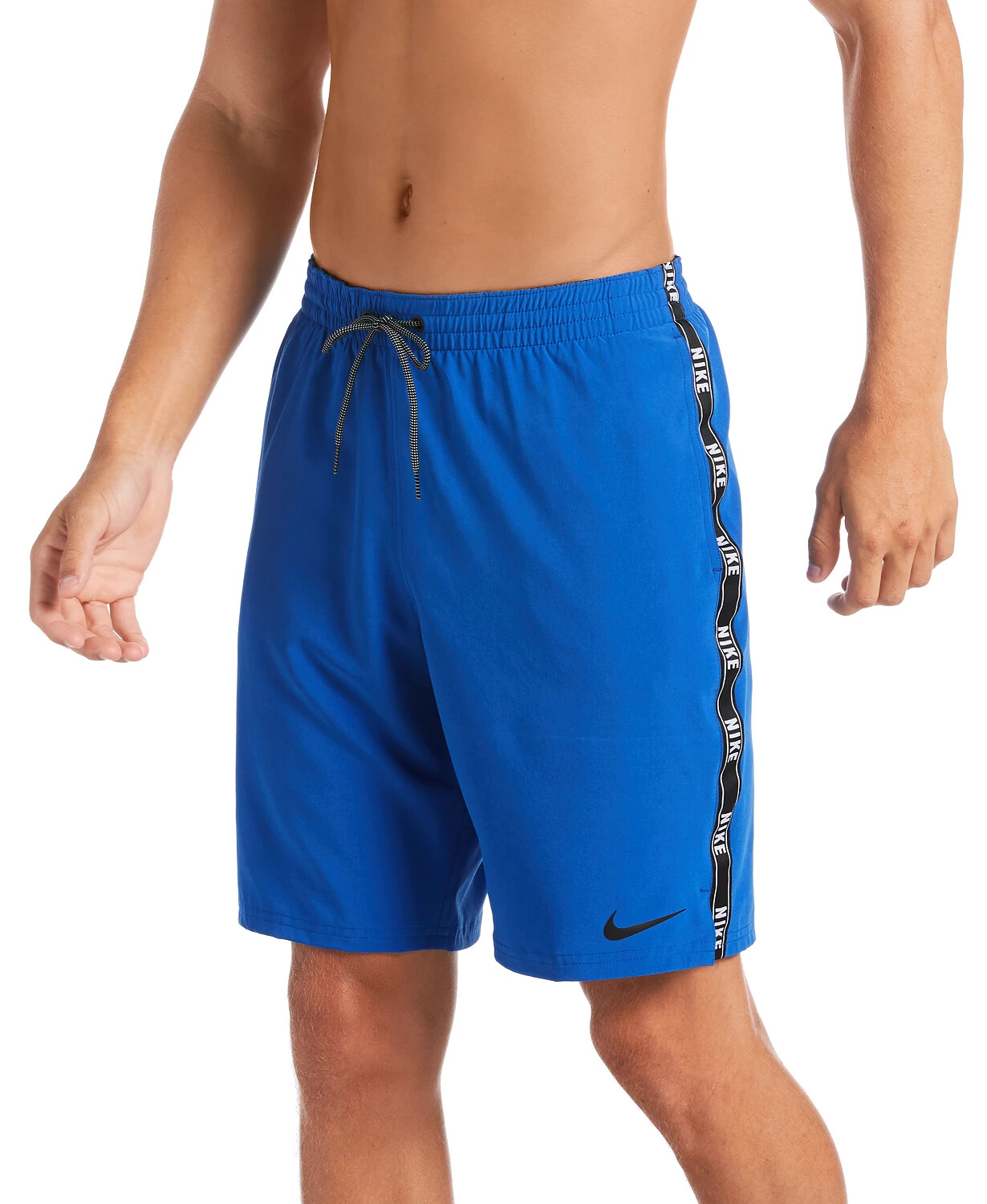 NIKE Men’s $56 Swim Logo Tape Racer Volley Shorts 9” Blue Black Trunks Sz S-XXL