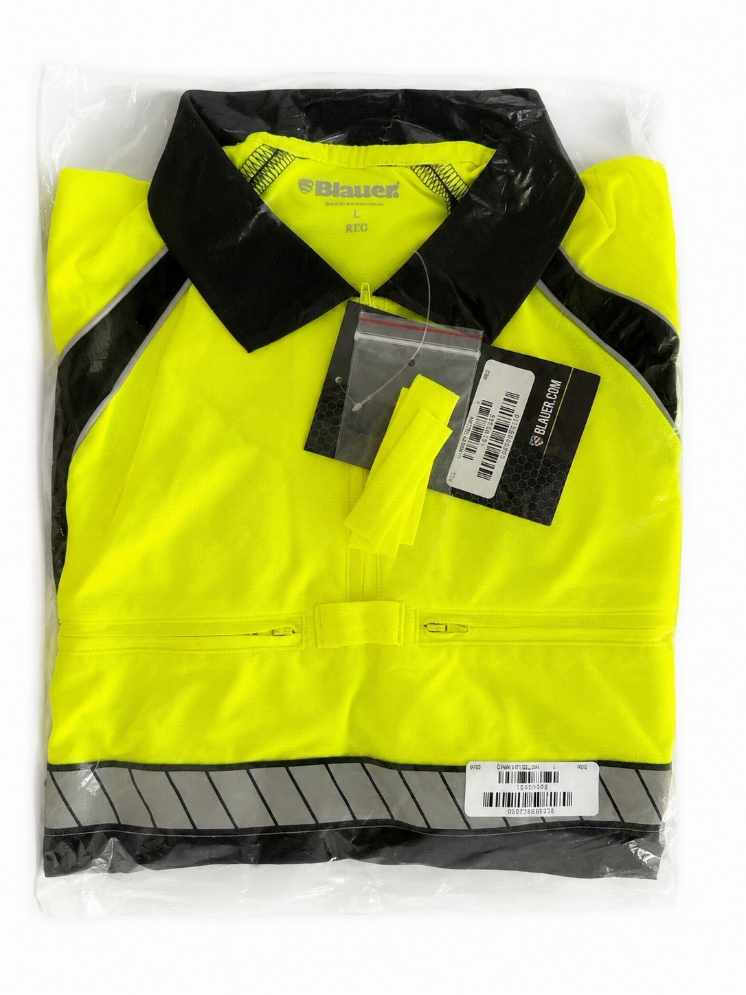 Blauer High-Visibility Mesh Polo Work Shirt Yellow/Navy Reflective Trim L 8133
