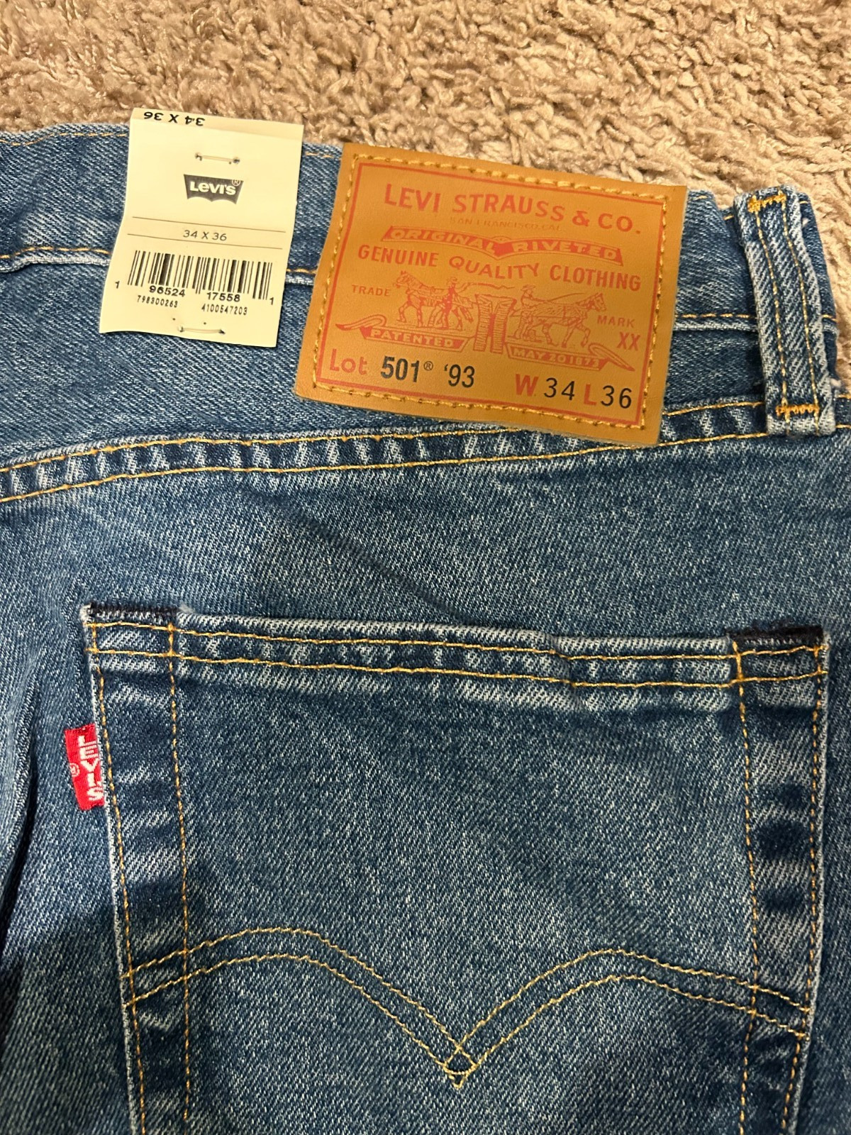 Levi’s Premium 501 ’93 Straight Jeans Blue WStretch Men’s Sizes NWT RT$98 0263