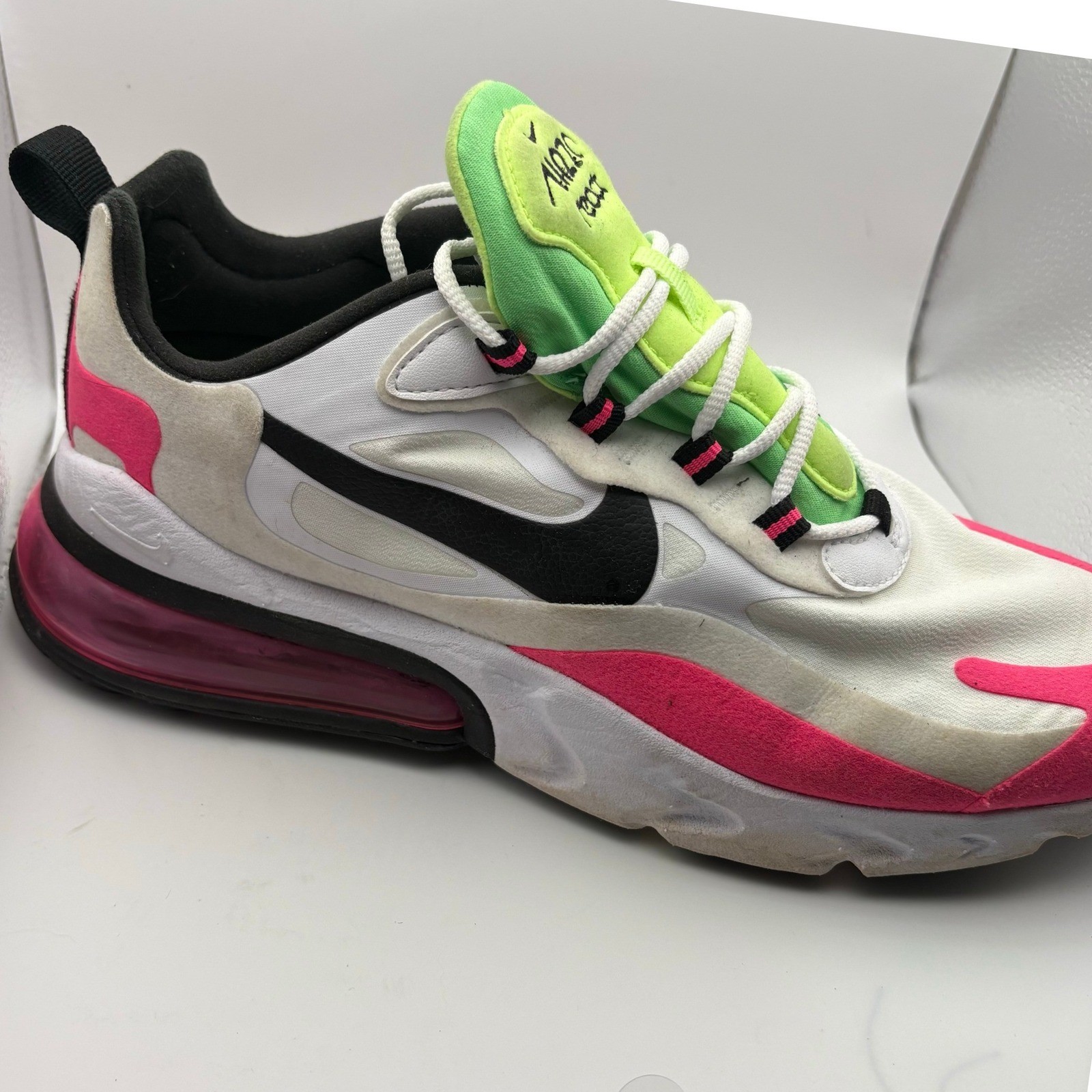 Nike Air Max 270 React Womens White Hyper Pink Electric Green CJ0619-101 10