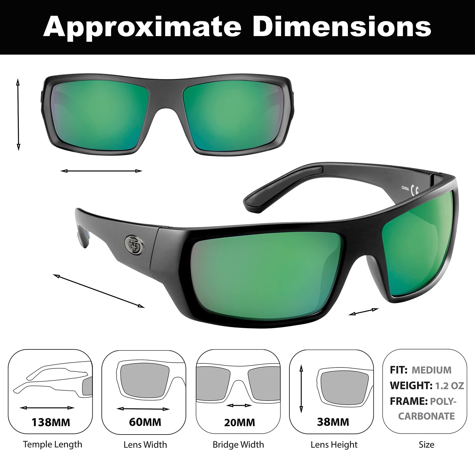 Flying Fisherman Sargasso Medium, Matte Black Frame/Amber-green Mirror Lens