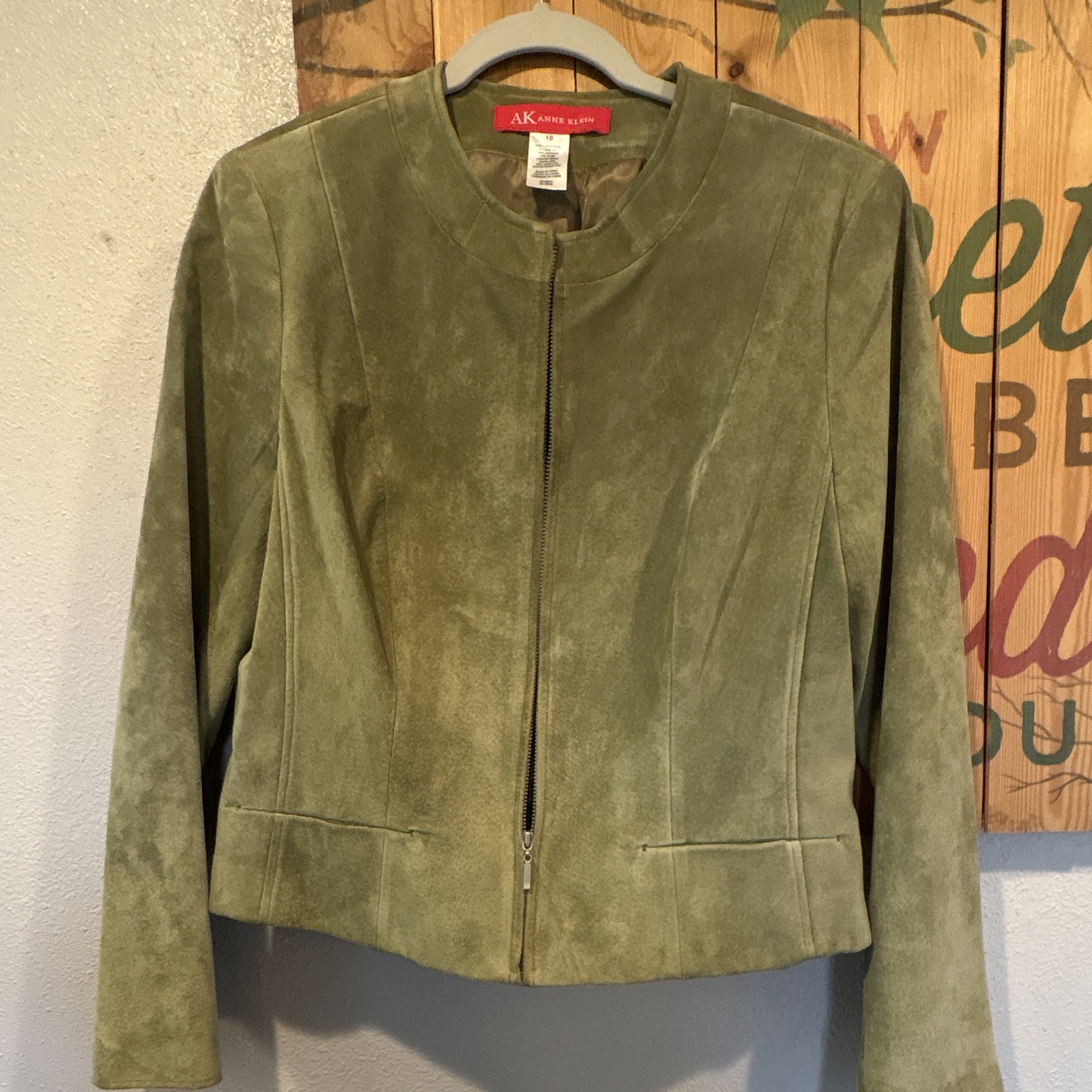 Vintage AK Anne Klein Women’s Green Full Zip Collared Lined Jacket Long Sleeve