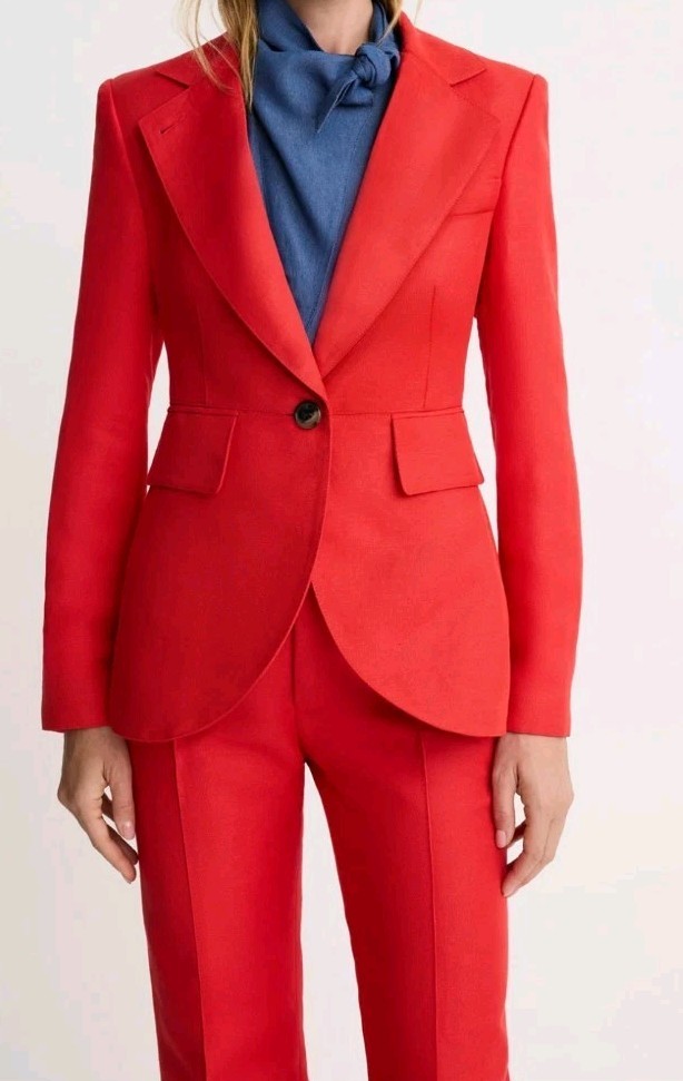 Smythe Seamed Blazer and Wide Leg Pant in Poppy Nwot Linen Blend Size US 2