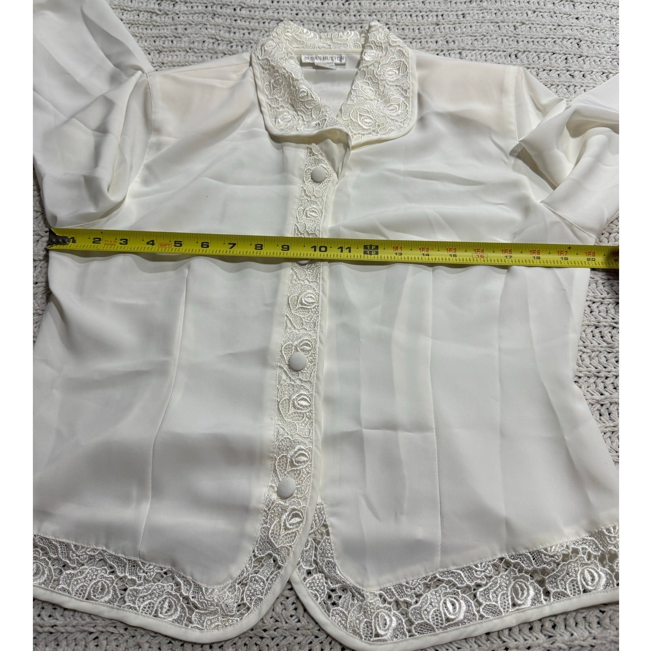 NWT VTG Susan Hutton Lace Blouse Button Up Womens Sz 12 White Secretary Academia